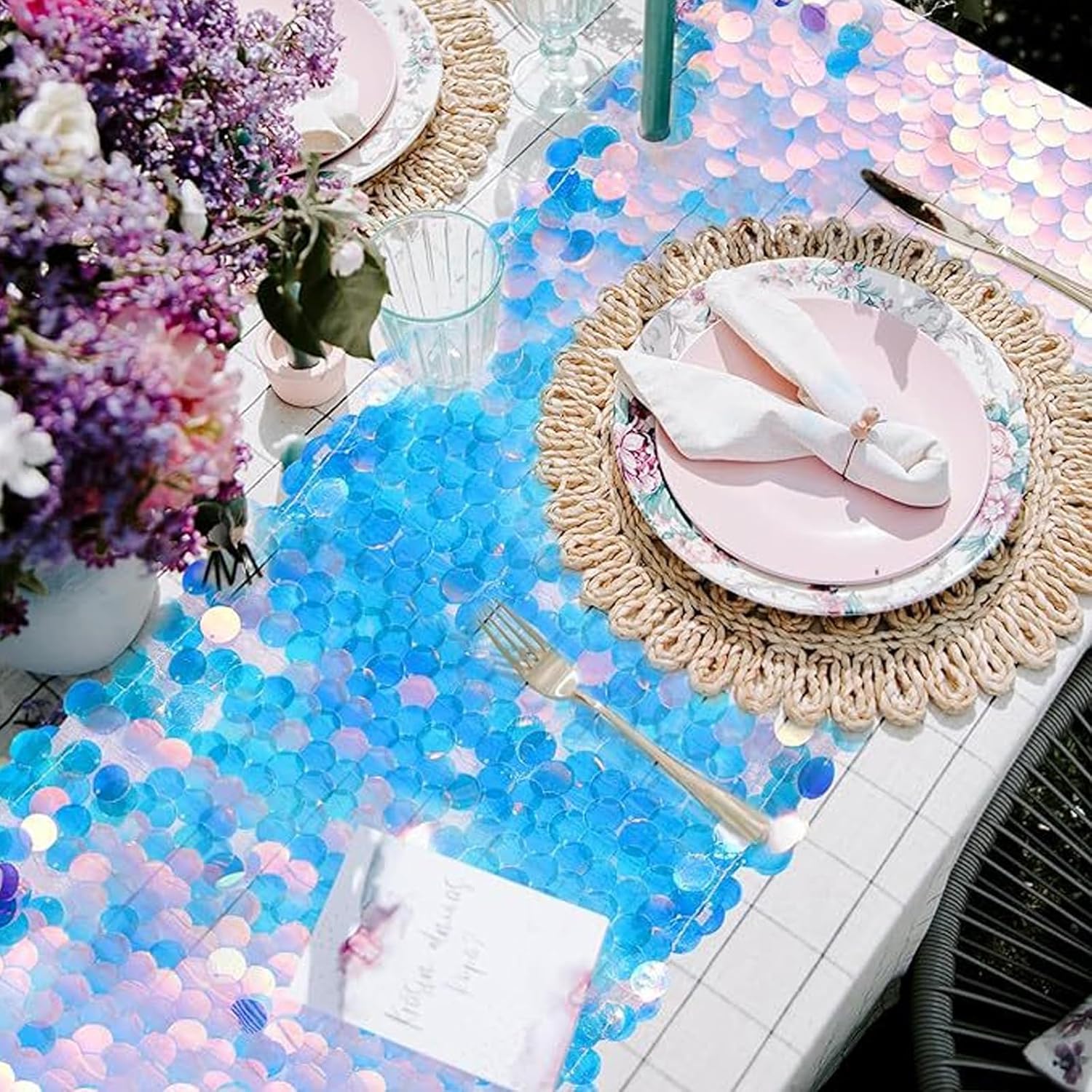 Table Runner, Sequin Table Runner for Mermaid Party Table Runner Holographic Shiny Table Decoration for Weddings, Christmas, Parties, Baby Showers