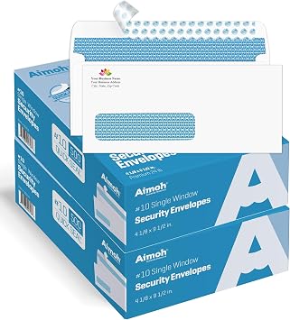 Aimoh #10 Custom Printed Single Left Window Self Seal Security Envelopes, Text and Logo Customization, Security Tinted, 4-1/8 x 9-1/2 Inches, 24 LB, 1000 Count 7-35210-1000