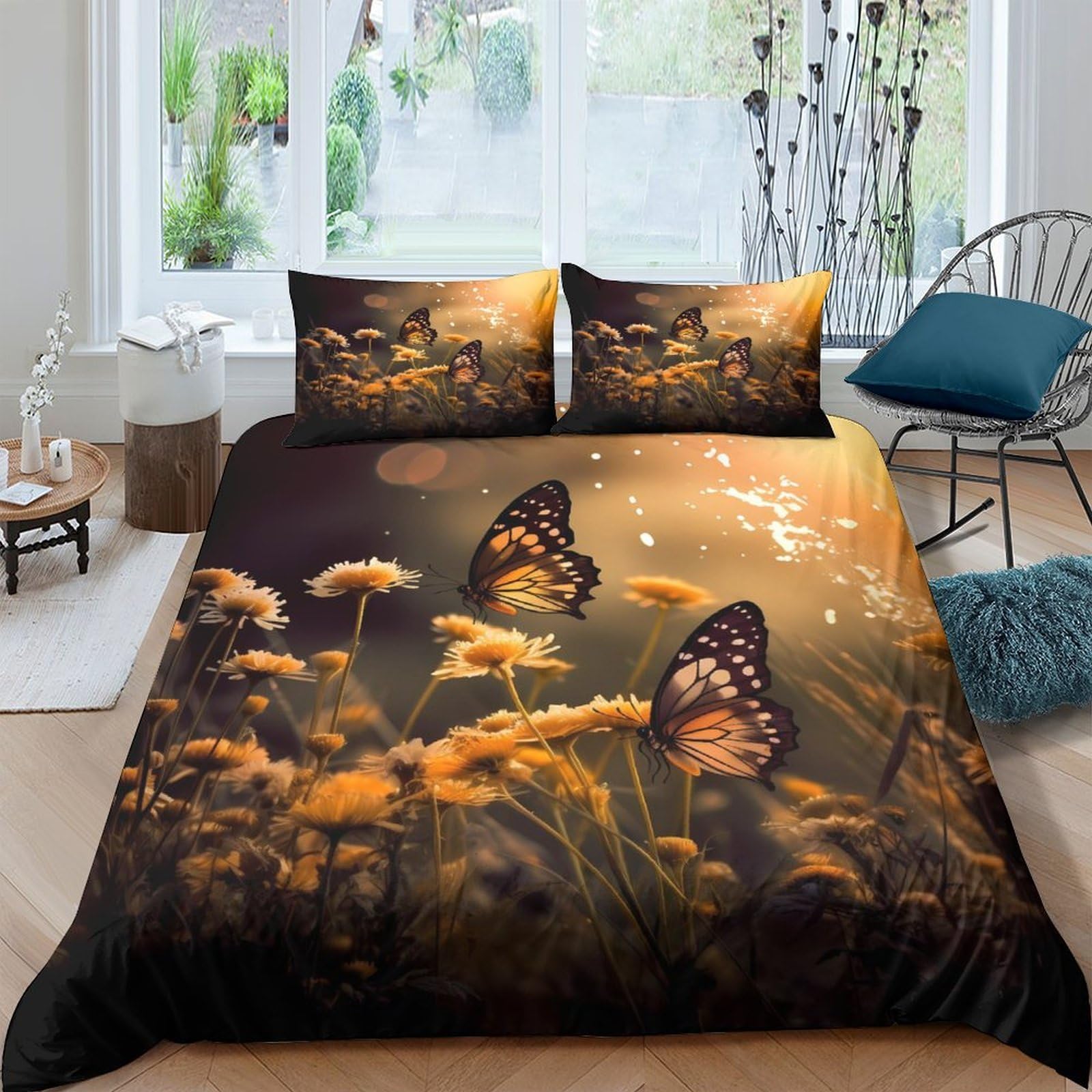Ctjqhvkz Style-7 3D Printed Butterfly Meadow Fitted Sheet Microfiber Soft Mattress Cover For Bedroom Guest Room Easy Care Decor Single（135X200cm）