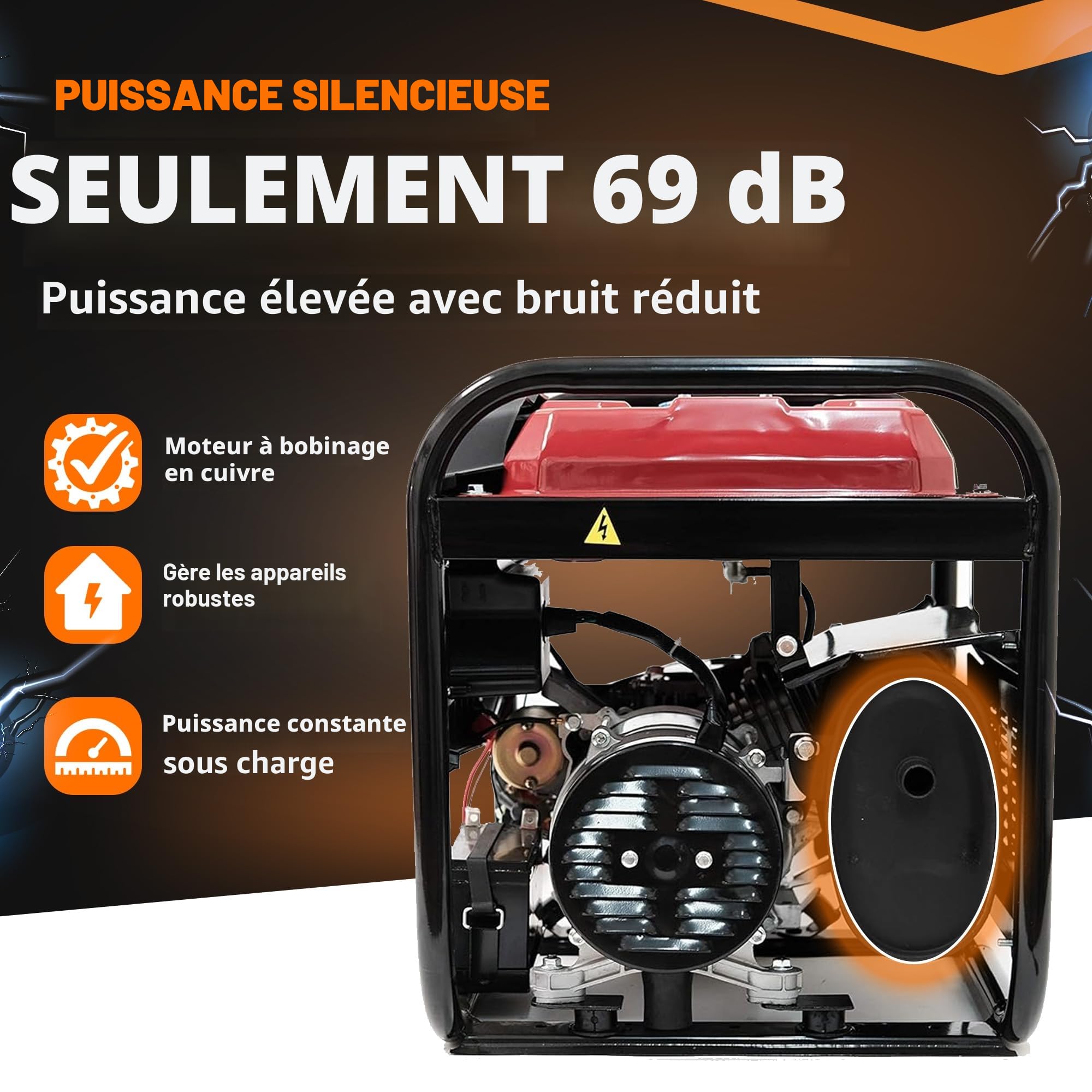 Dealourus T-MAX Générateur d'essence Portable 6000W-E ~ 3,4 KVA 8HP ~ Démarreur à clé électrique silencieux