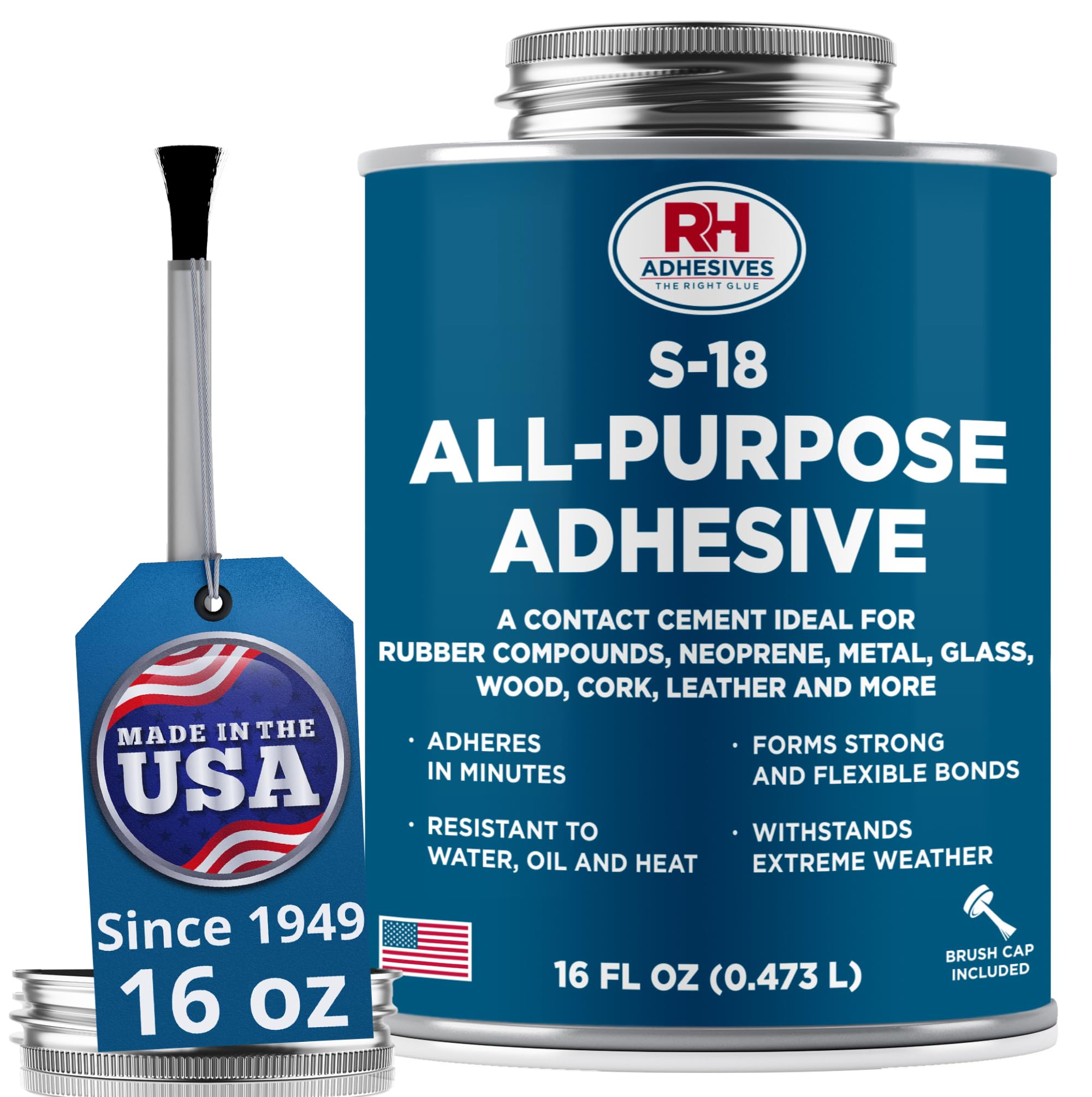 S-18 All-Purpose Adhesive, 16 oz. can - Multi-Purpose, Rubber, Metal, Leather, Felt, Wood, Neoprene, Glass, Flexible, Waterproof, Long Lasting - RH
