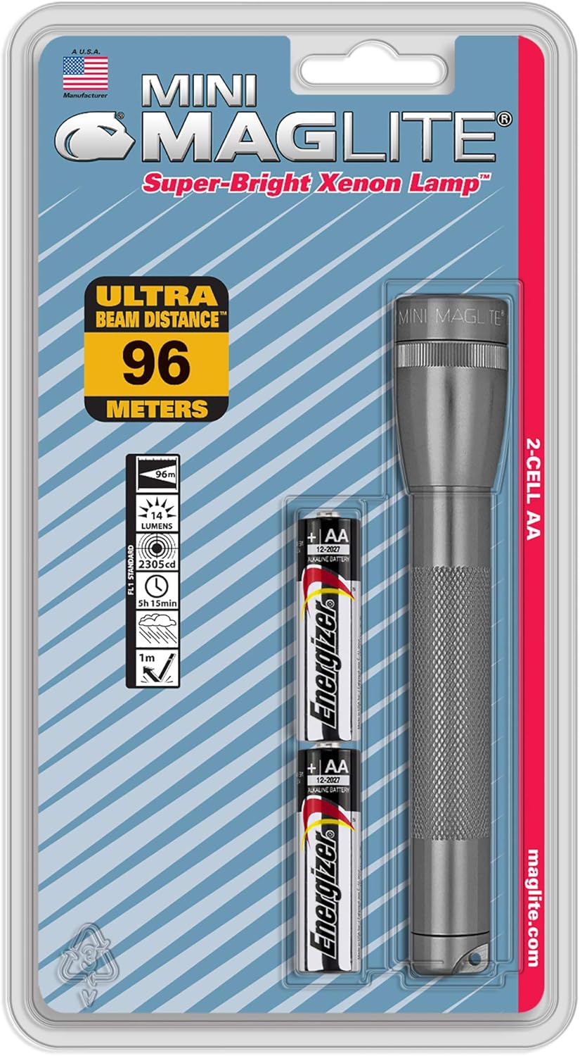 Maglite Mini Incandescent 2-Cell AA Flashlight in Presentation Box, Silver