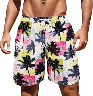 NHNKB Men's Hawaii Men's Beach Trousers Drawstring Colourful Casual Trousers Men's Lightweight Men's Skin Lace Up Pocket Hot Spring Holiday Beach Pants Swimming Trunks Shorts Swimming Trunks Men