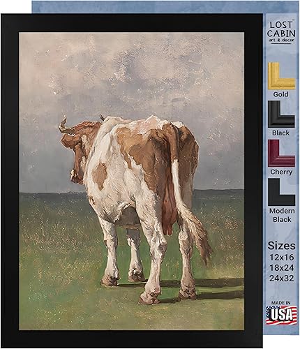 Miniatura 1 de Estudio de una vaca de la cabaña perdida por Rosa Bonheur Impresión en marco biselado negro  Reproducción de pintura de obras de arte fino  Regalo
