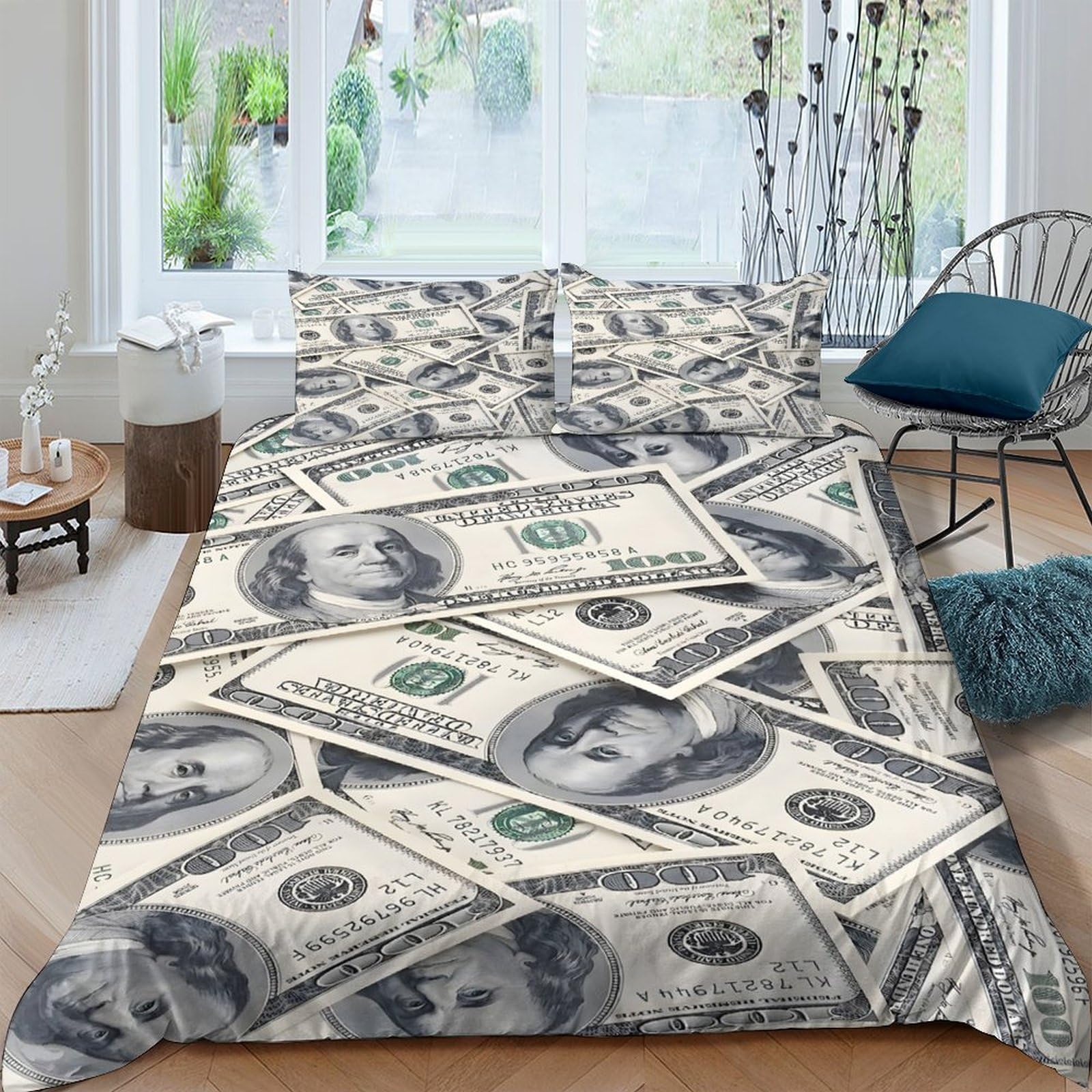 Ctjqhvkz Style-5 3D Printed Dollar Banknote Fitted Sheet Microfiber Soft Anti-Slip Money Pattern Bed Cover For Bedroom Guest Room Decor Single（135X200cm）