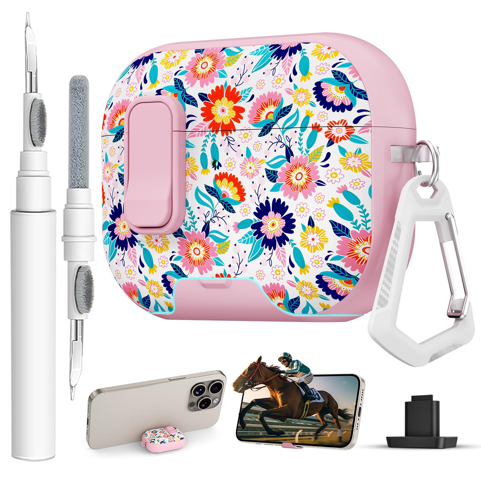 for AirPods Pro 3 Case with Lock &amp; Phone Stand,Cute Floral Pattern Style