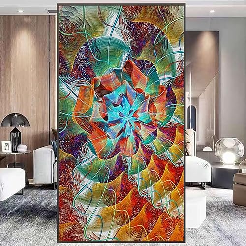 Miniatura 4 de Adhesivo electrostático para ventana, diseño de geometría de oficina, sin pegamento, autoadhesivo, mosaico artístico, fondo fractal, 17.7 pulgadas