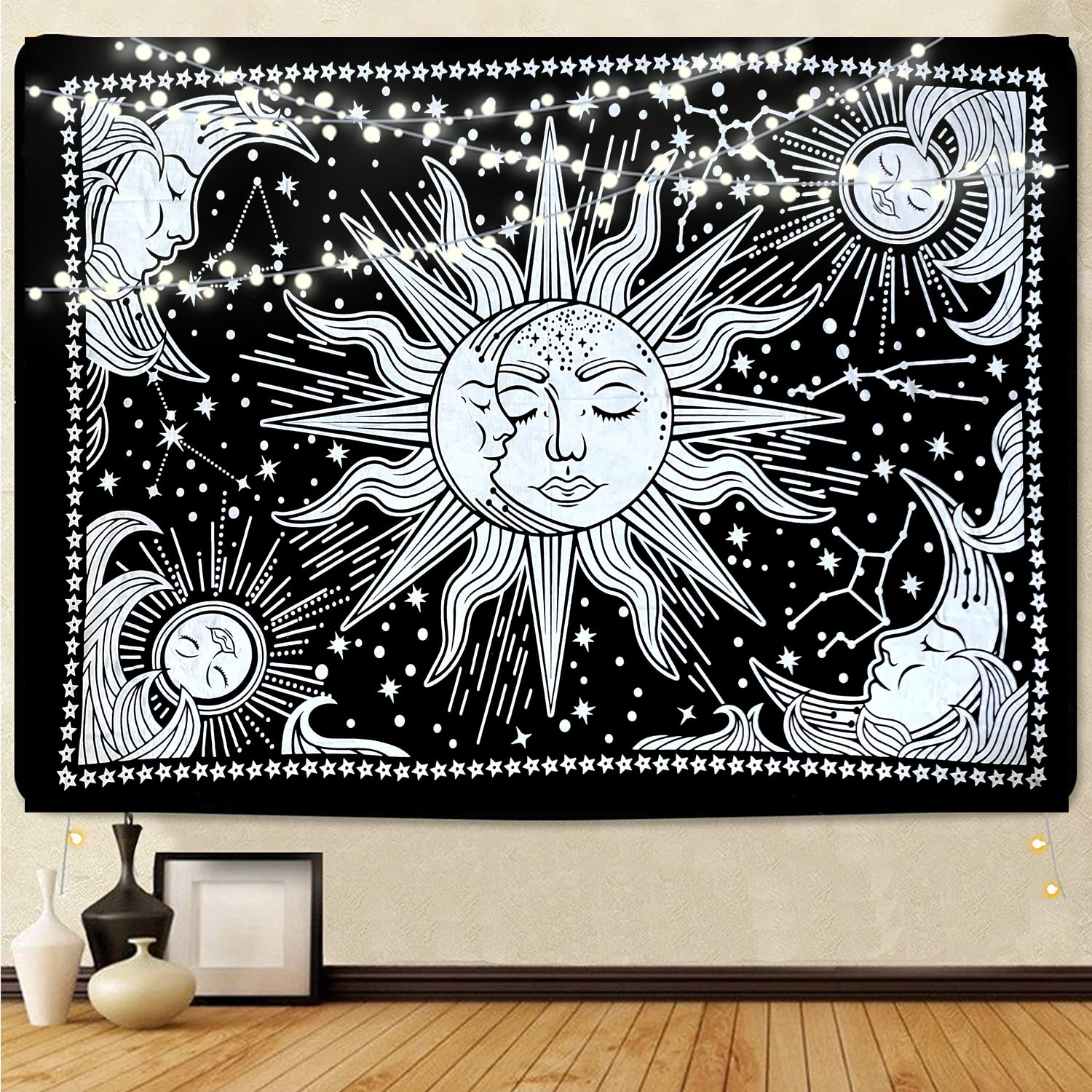 ICC Small Poster for Bedroom Hippie Decor Wall Hanging Dorm Collage Bohemian Art Psychedelic Trippy Picnic Blanket bedrooms Living RoomTablecloth Tapestry 30 x 40 Inch (Multi Sun) 4