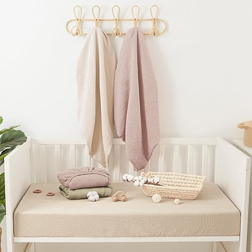 Miniatura 6 de Bearmoss Sábanas de muselina para cuna, 100% algodón, ajustadas para colchón de cuna estándar y colchón de cama de niño pequeño, 52 x 28 pulgadas,