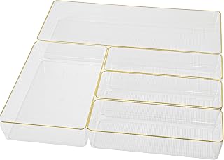 Martha Stewart Kerry Stackable Desk Drawer Organizers, Clear/Gold, 5-Pack