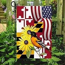 FLAGWIX American Flag - Maryland Black-eyed Susan Flower and Baltimore Oriole Bird MLN1141Fv2, Garden Flag (11.5" x 17.5") - USA Flags Premium Polyester - Decorative Indoor Outdoor Flag