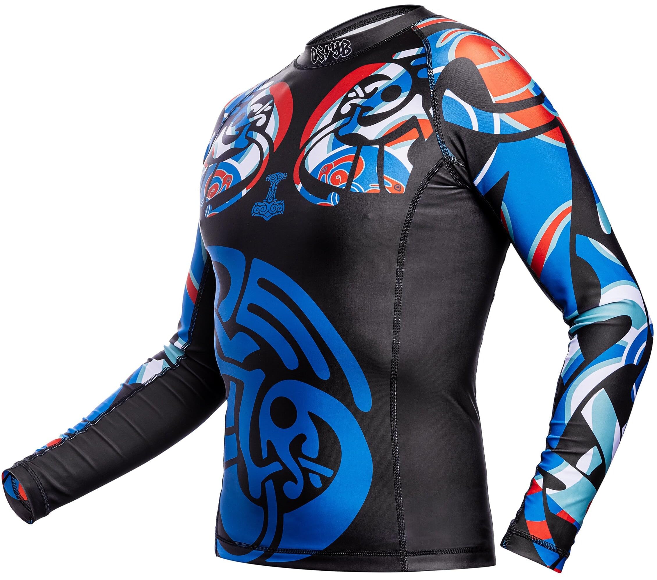 Hardcore Training Rash Guard Mężczyźni Kompresja Koszulka Długi Rękaw BJJ MMA No-Gi Obcisła Grappling Boks (DE/NL/SE/PL, Alfa, L, Regularny, Regularny, Dark Blue/Black/Red)