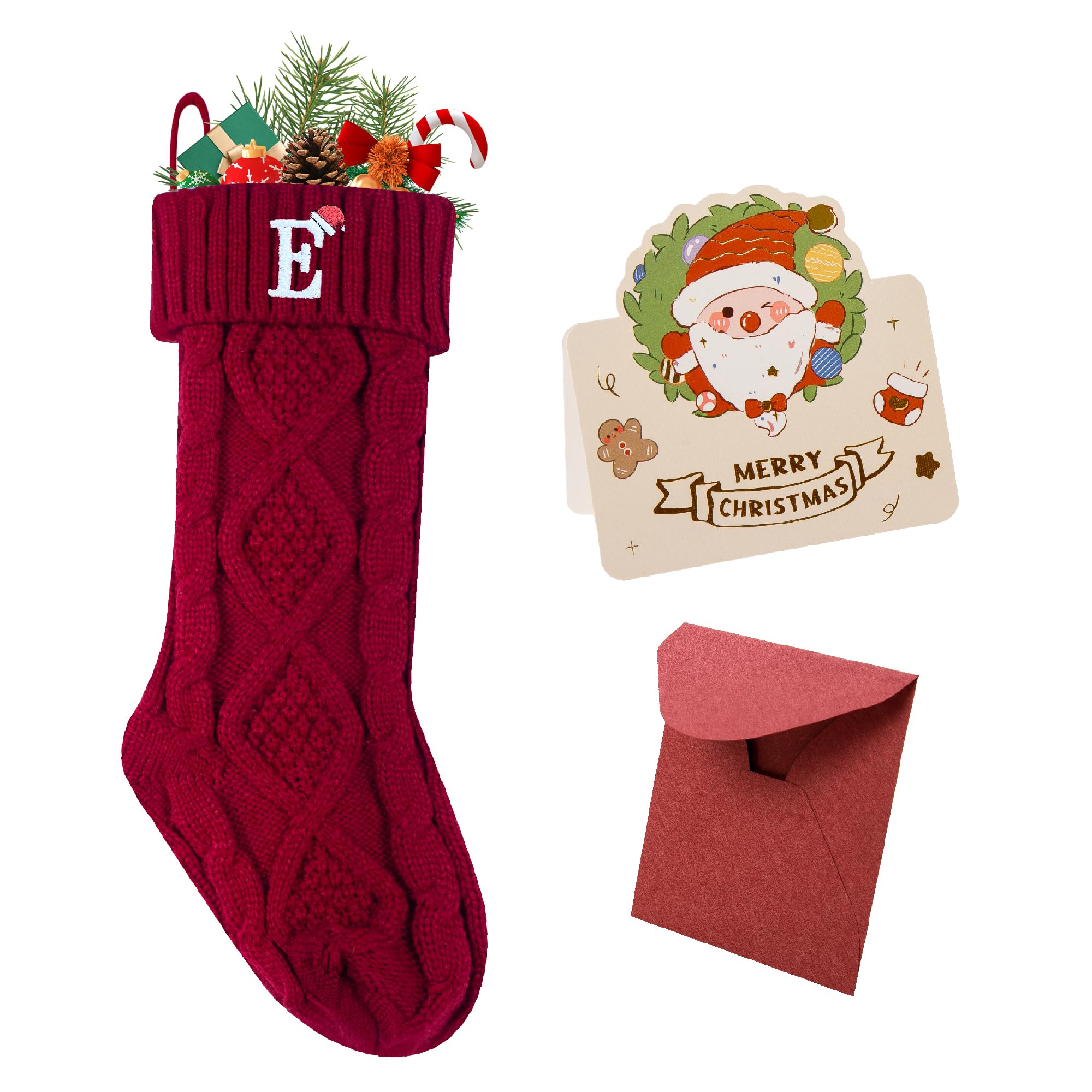 UlicoUlico Christmas Stockings with Initials, 18’’ Large Embroidered Monogram Knit Christmas Stocking,Xmas Stocking for Kids, Holiday and Family Stocking for Fireplace or Party Decoration Red Letter E