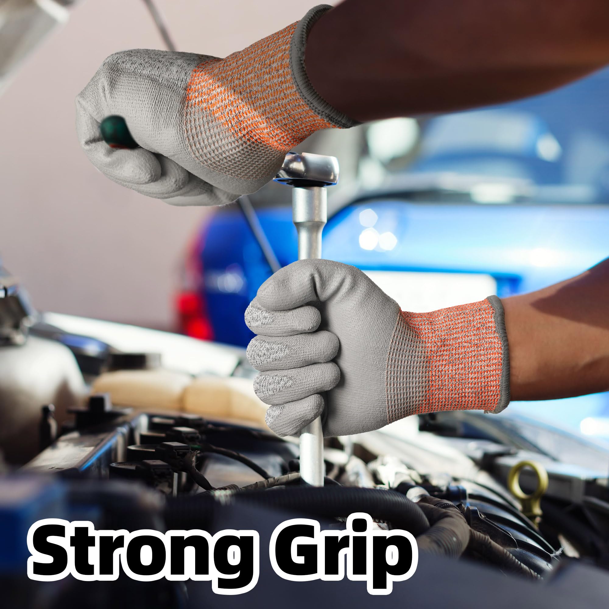 Schwer Lot de 12 paires de gants de travail de protection contre les coupures niveau 4/D avec revêtement en polyuréthane, gants antidérapants et durables pour le travail des métaux, le travail du bois