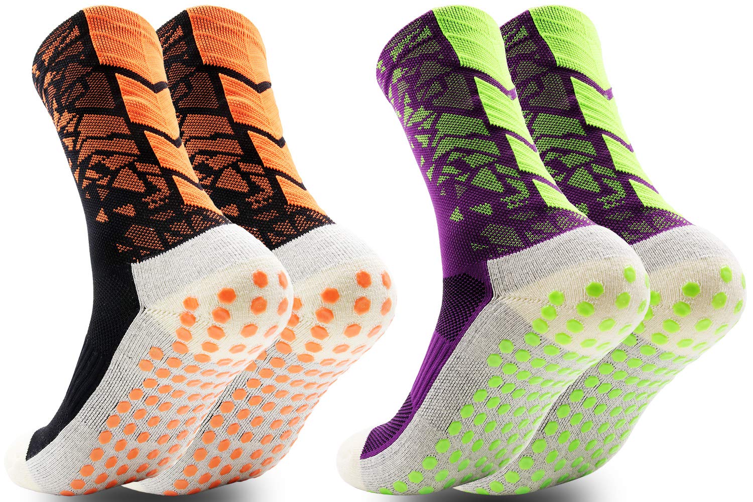Dee Plus Anti Slip Ankle Socks, Women Men Sports Non-Slip Football Socks, Anti Skid Grip Socks, Rubber Pads, Basketball, Soccer, Hiking, Running, Trekking (Black Green White Purple Gray Pink Orange)