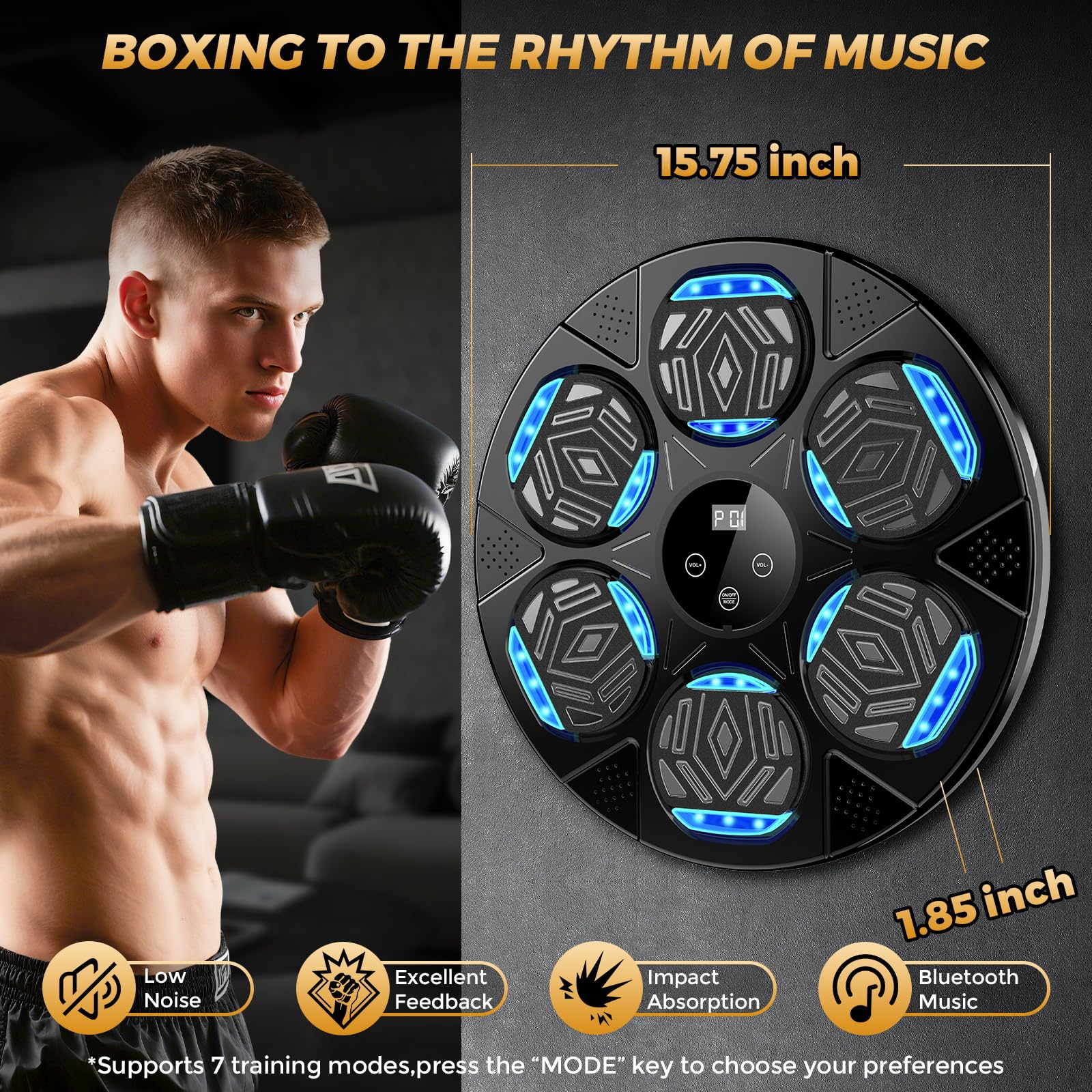 Máquina de boxeo musical 2026 para adultos y niños, equipo inteligente de entrenamiento de boxeo Bluetooth con guantes montados en la pared, máquina de perforación de entrenamiento para el hogar, la
