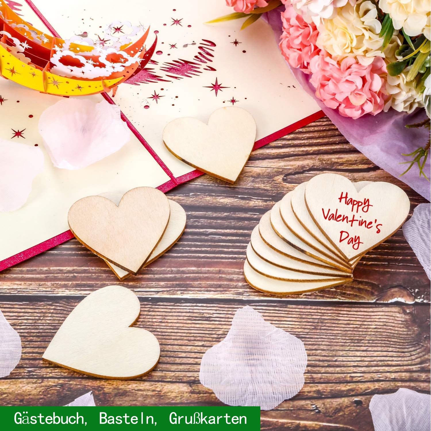 50 Pièces Cœurs à Suspendre Avec Corde Décorations Cœur Naturel Non