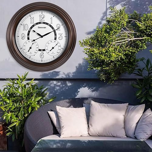 Miniatura 7 de Geevon Relojes iluminados para exteriores impermeables con temperatura y humedad, reloj de pared grande iluminado de 18 pulgadas para patio, piscina
