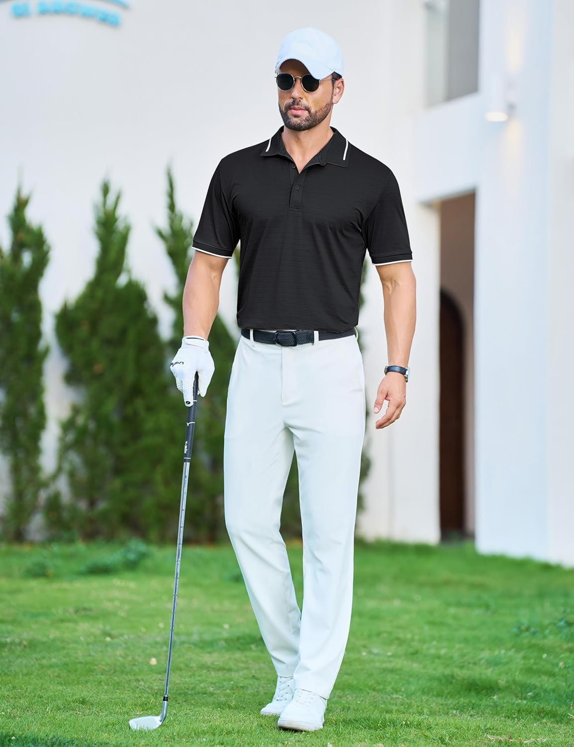 Cotrasen Mens Polo Shirts Jacquard Golf Shirt Short Sleeve Casual Athletic Contrast Collar T-Shirts - Image 4