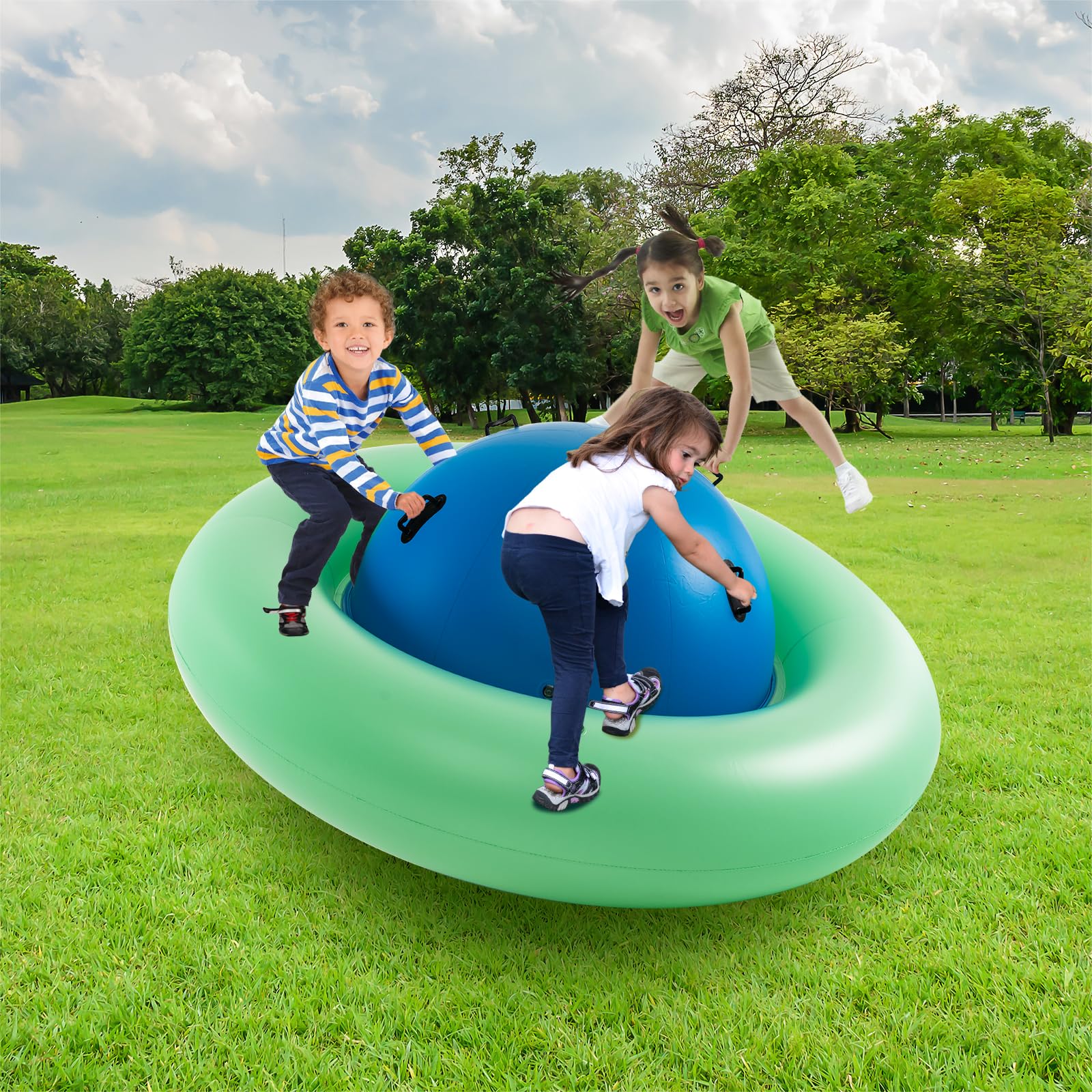 SOARS Aufblasbare Kletterkugel für Kinder ab 5 Jahren - Hüpfball zum Klettern, Kletterkuppel mit 6 Griffen bis zu 113kg belastbar (Blau + Grün)