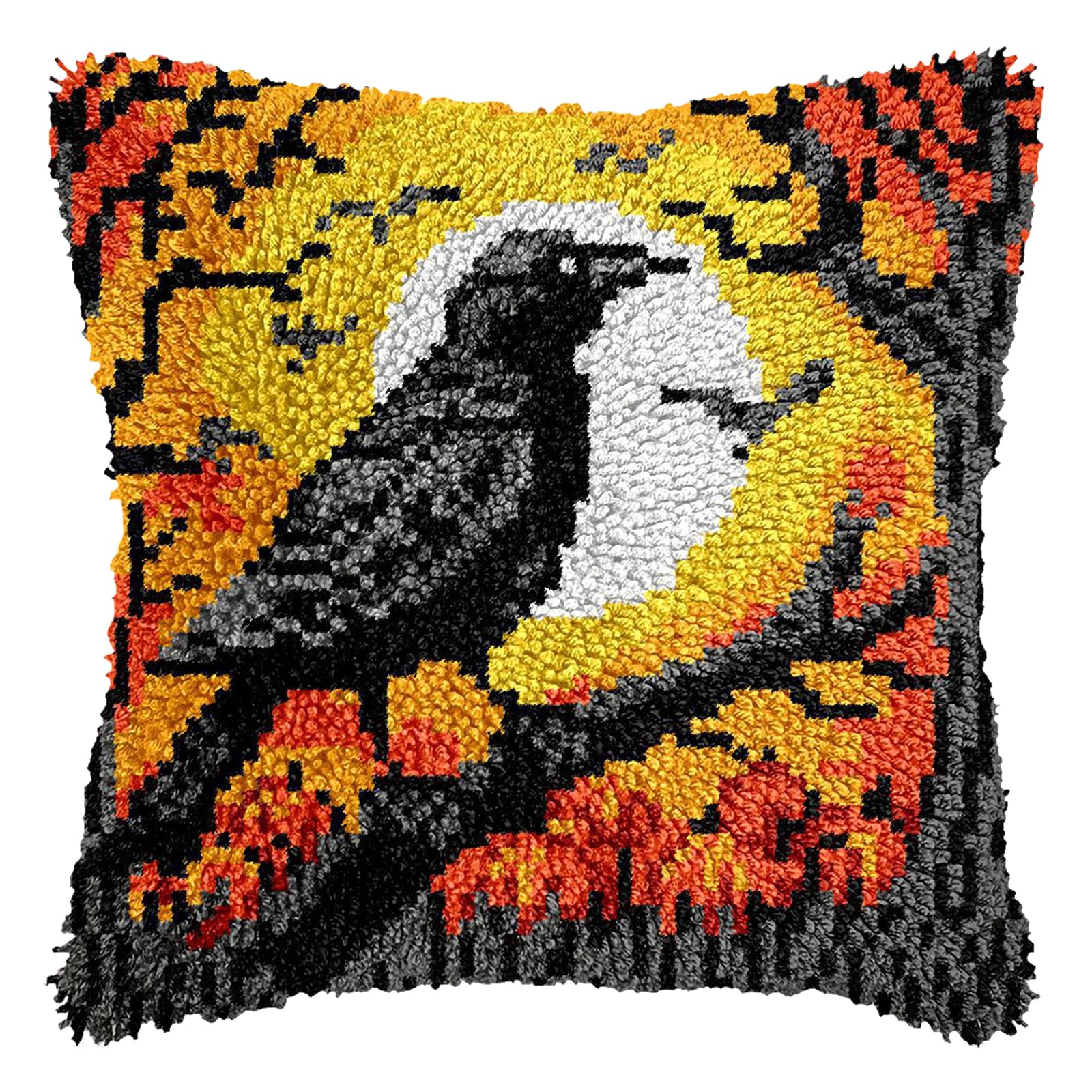 Latch Hook Kits for Adults, Creative Animal Latch Hook Pillow Case Kits DIY Needlework Pillow Cover, Embroidery Cushion Cover Kit Rug Making Kit for Beginners Bedroom Sofa Cushion Decoration (Crow)
