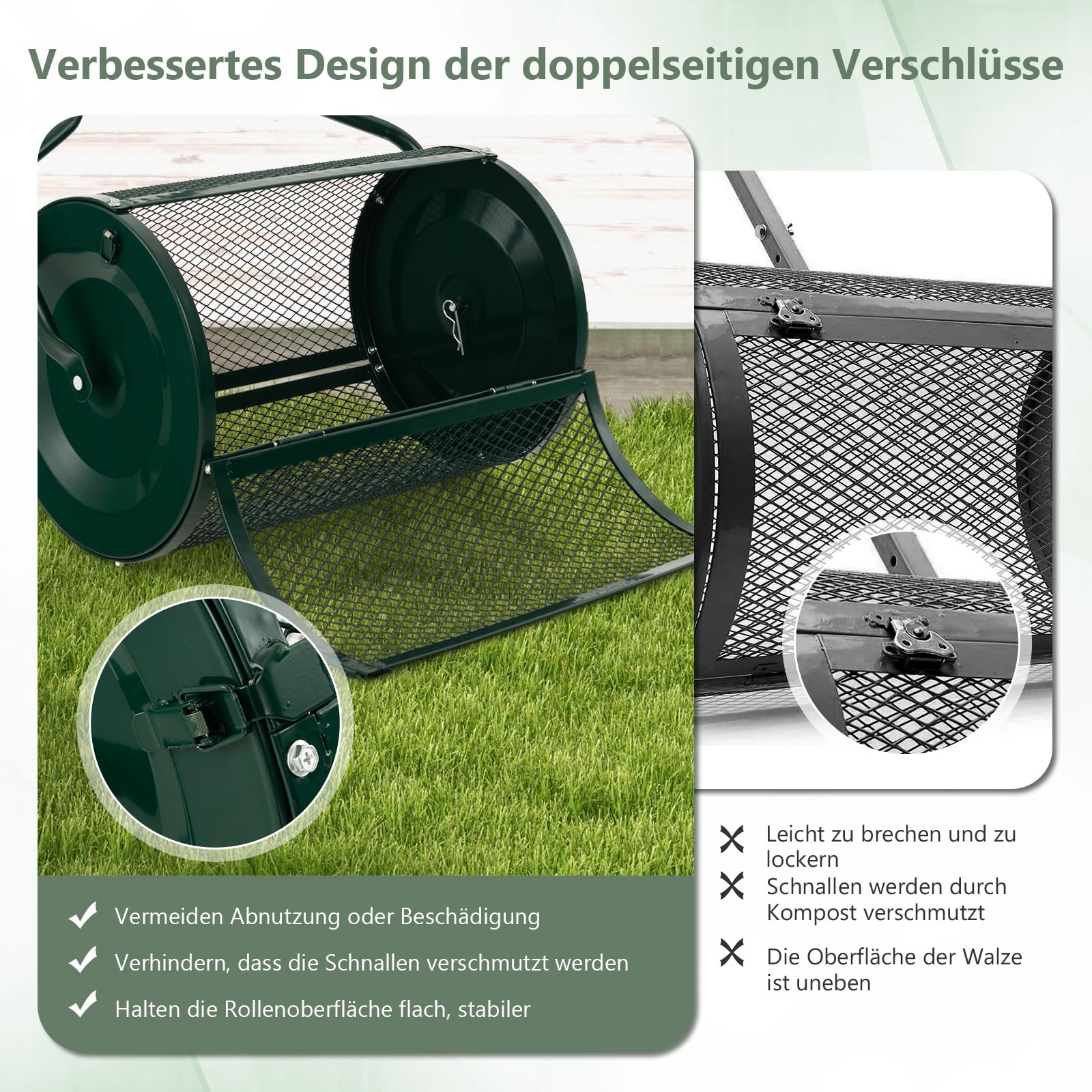 FANTASK Épandeur de Mousse de Tourbe 75 l avec poignée en U - Épandeur d'engrais pour pelouse - Vert