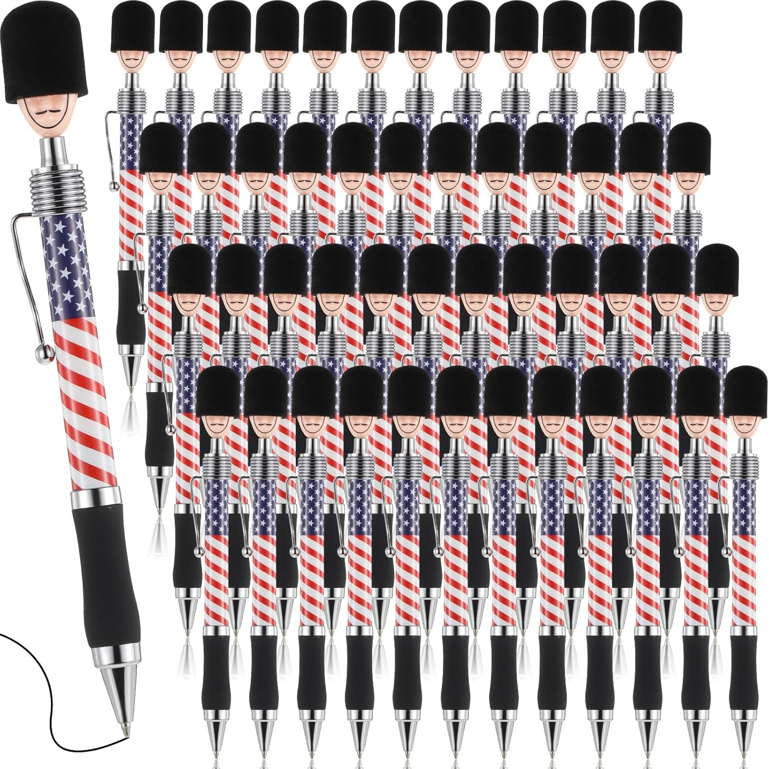 PerKoop 48 Pcs American Flag Ballpoint Pens USA Patriotic Soldier Pens 1.0mm Black Ink for 4th of July Veterans Souvenirs Gifts Independence Day Writing Supplies Party Favor