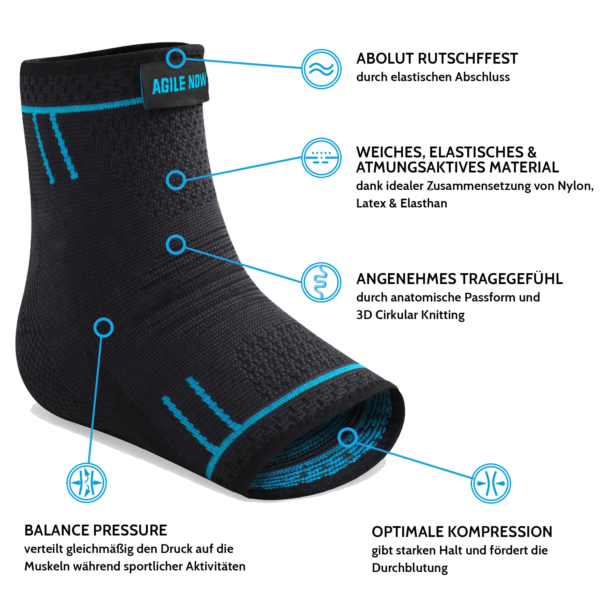 Sprunggelenkbandage 2er Set stabilisiert die Knöchel & schützt die Gelenke – Knöchelbandage für Damen & Herren – rutschfeste & atmungsaktive Fußbandage – passt in jeden Schuh (L | Blau)