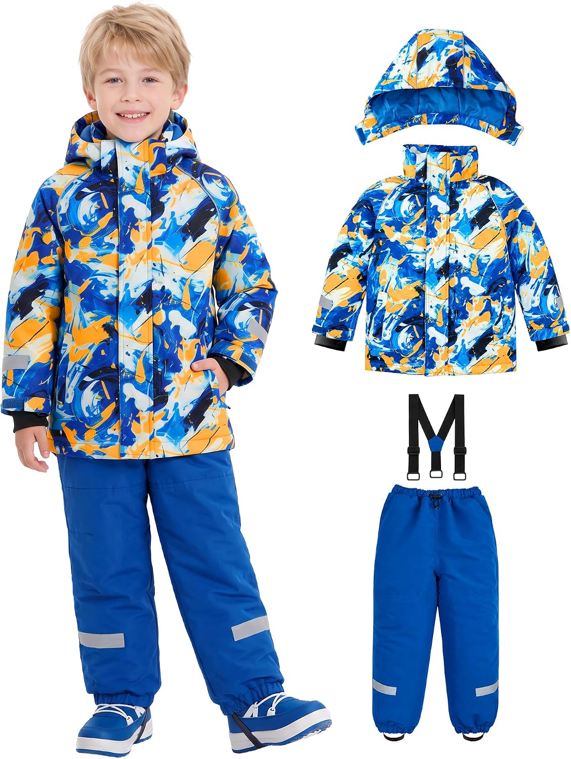 Gogokids Kids 2 Piece Snowsuit Waterproof Ski Suit for 3-10 Years, Boys Girls Winter Ski Jacket and Snow Pants Set