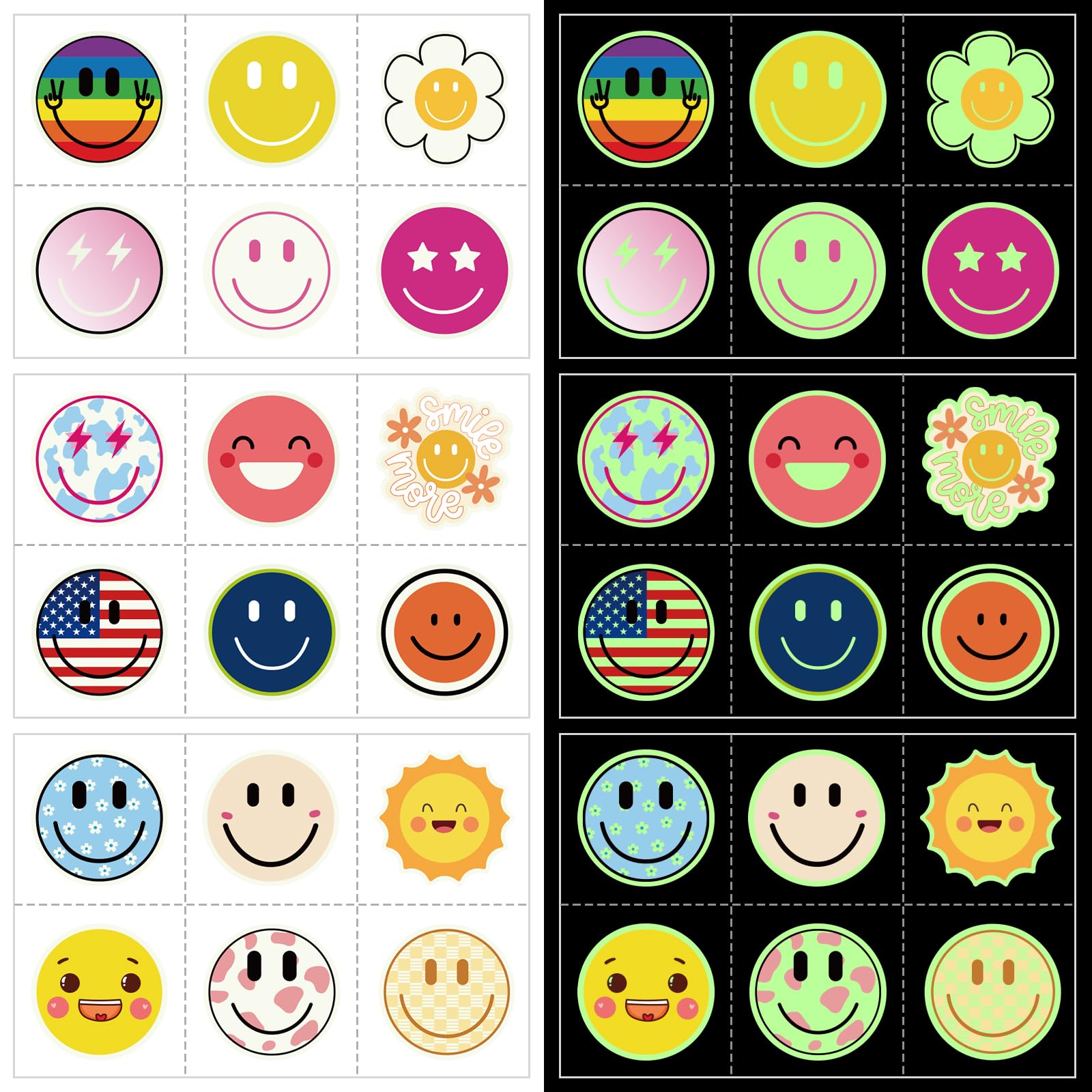 Wercokt 72PCS Glow in The Dark Temporary Tattoos, 1.3 Inch, Cute Smiling Pre-Cut Tattoos Stickers Gift for Kids, Party Supplies, Kids and Adults, Arts