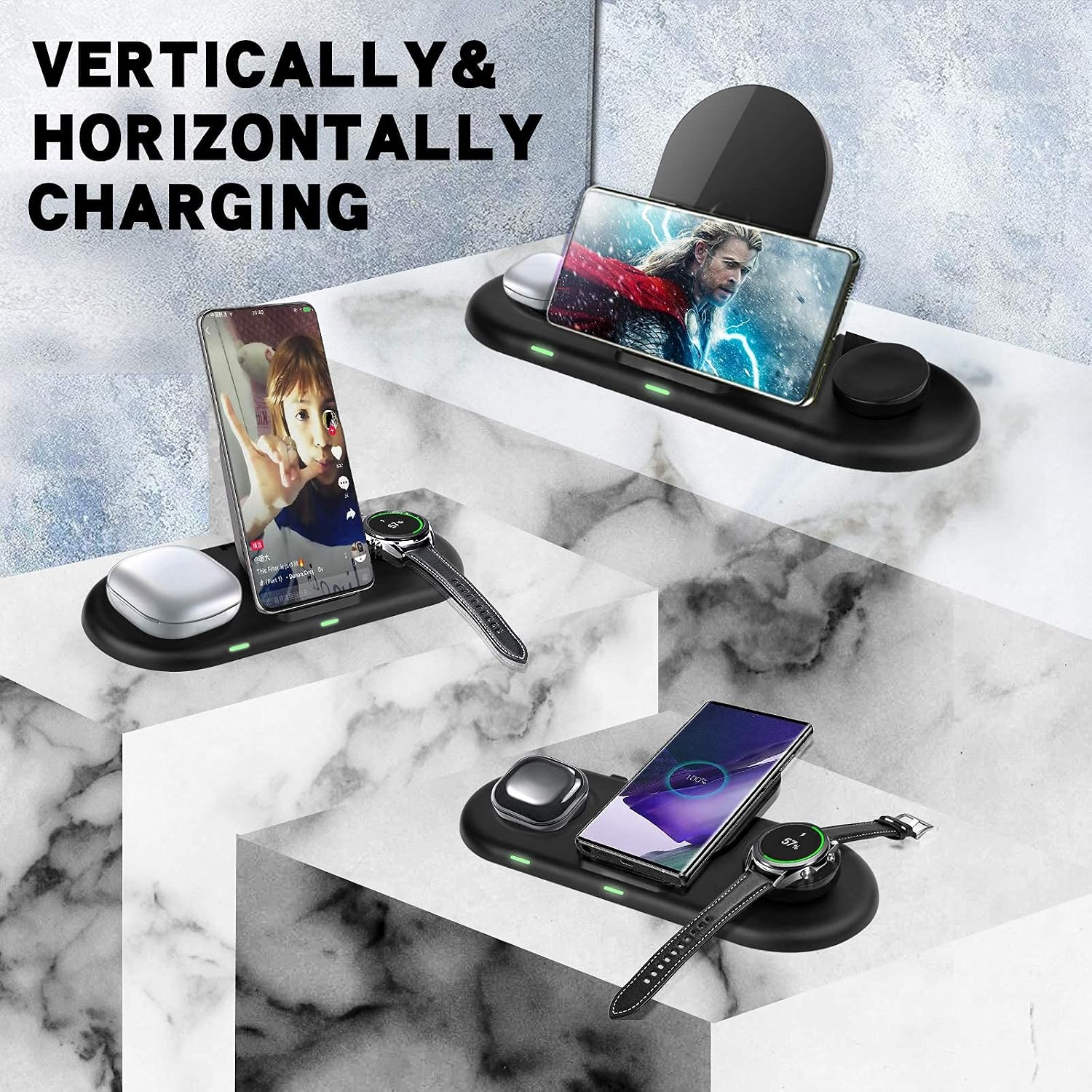 Wireless Charging Station for Samsung Galaxy S23/S23+, Samsung Wireless Charger for Galaxy S22/S22 Ultra/Z Fold 4/Z Flip 4/S21/S20, Galaxy Watch Charger for Galaxy Watch 5 Pro 4 3, Galaxy Buds Pro 2