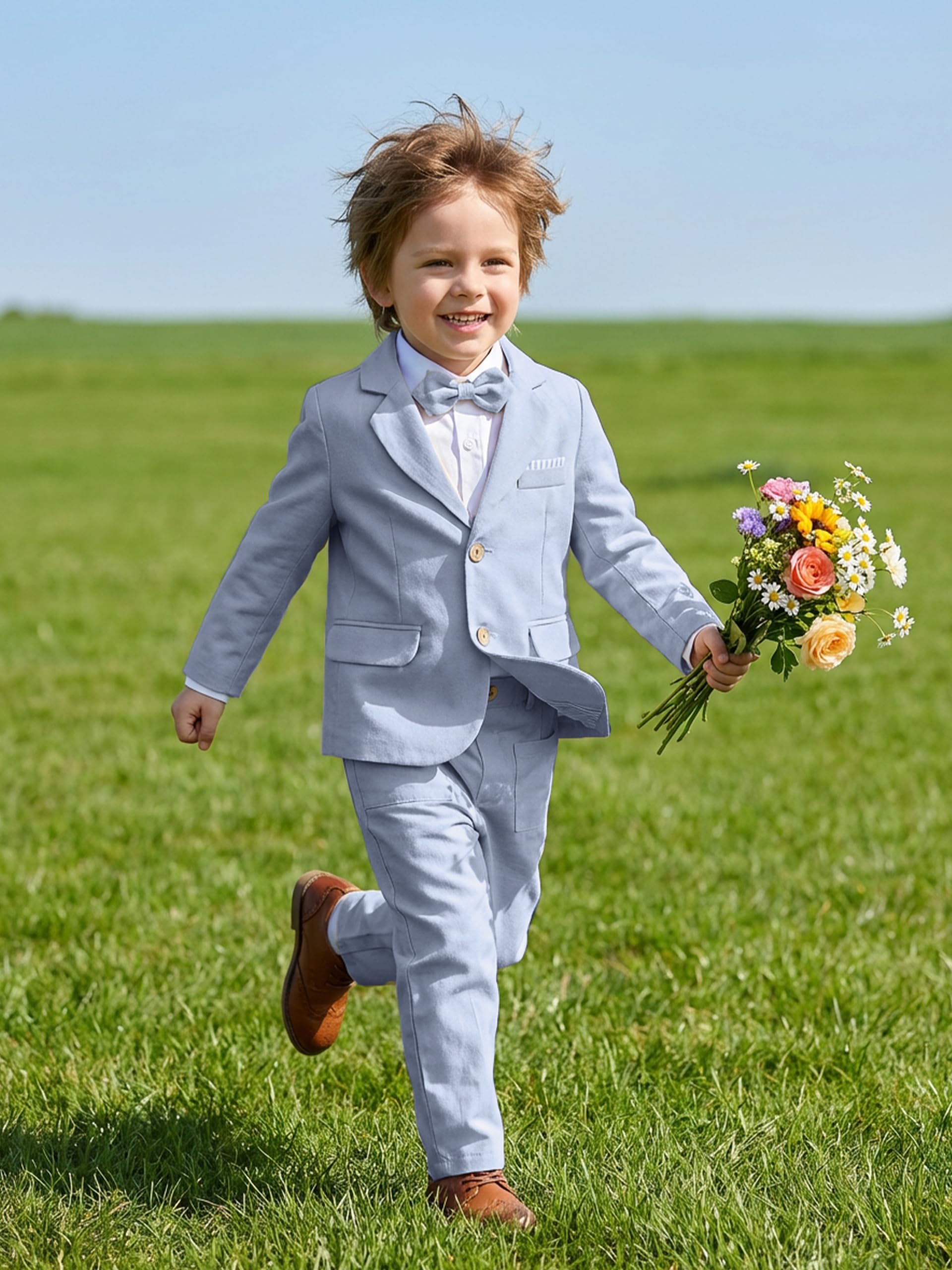 Volunboy Baby Jungen Anzug 2-teilig Blazer & Hose Set aus Baumwolle & Leinen Smoking für Hochzeit & Taufe