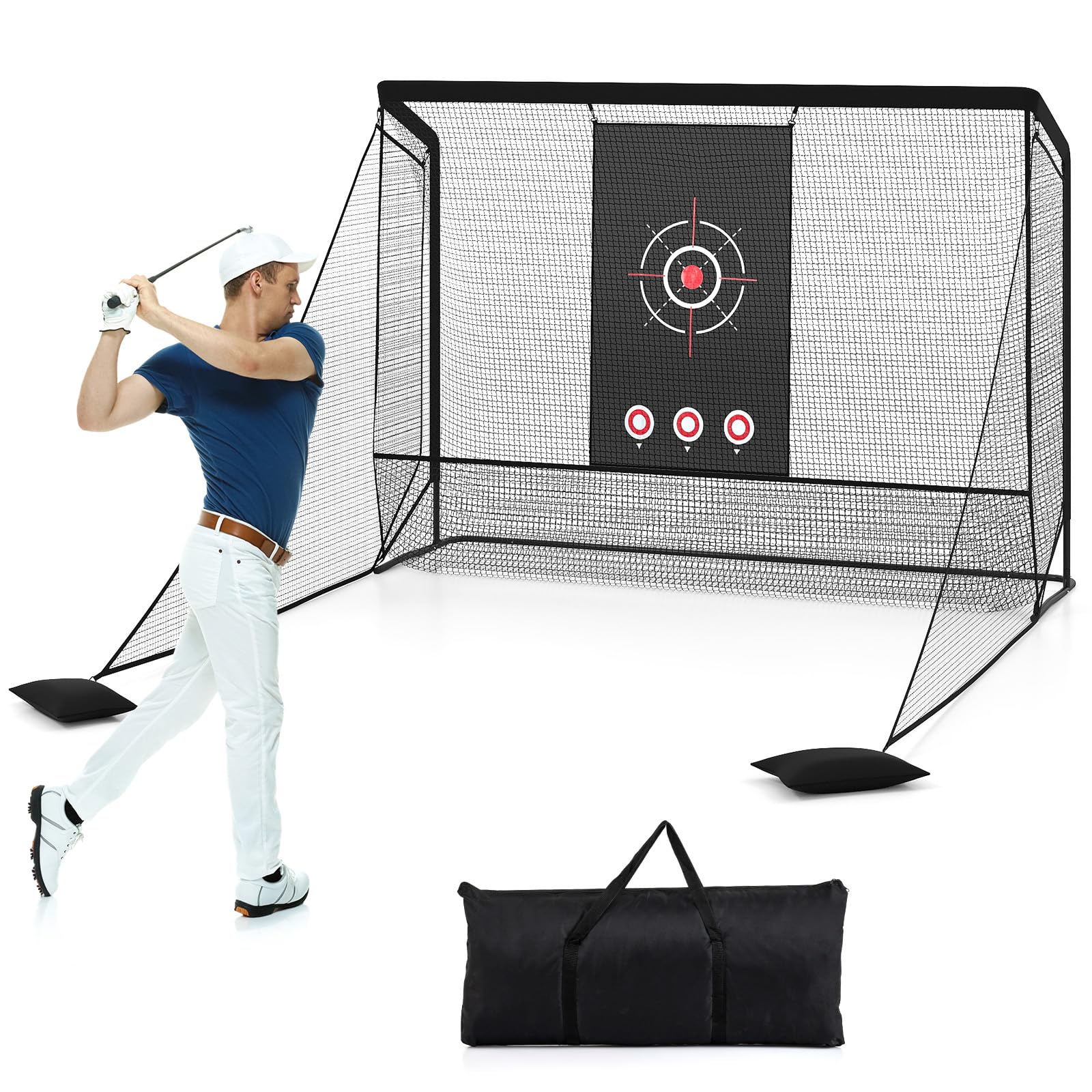 COSTWAY Golf Übungsnetz, Golfnetz mit Faltbarer Seitennetz & Bodennez, Chipping Trainingsnetze inkl. Tragetasche & 2 Sandsäcken, tragbare Trainingshilfe Outdoor für Zuhause, Hinterhof
