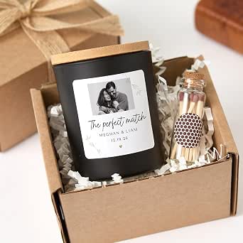 Personalized Photo Candle Gift - 8oz Soy Wax Candle with Matches for Anniversary, Engagement, or Wedding
