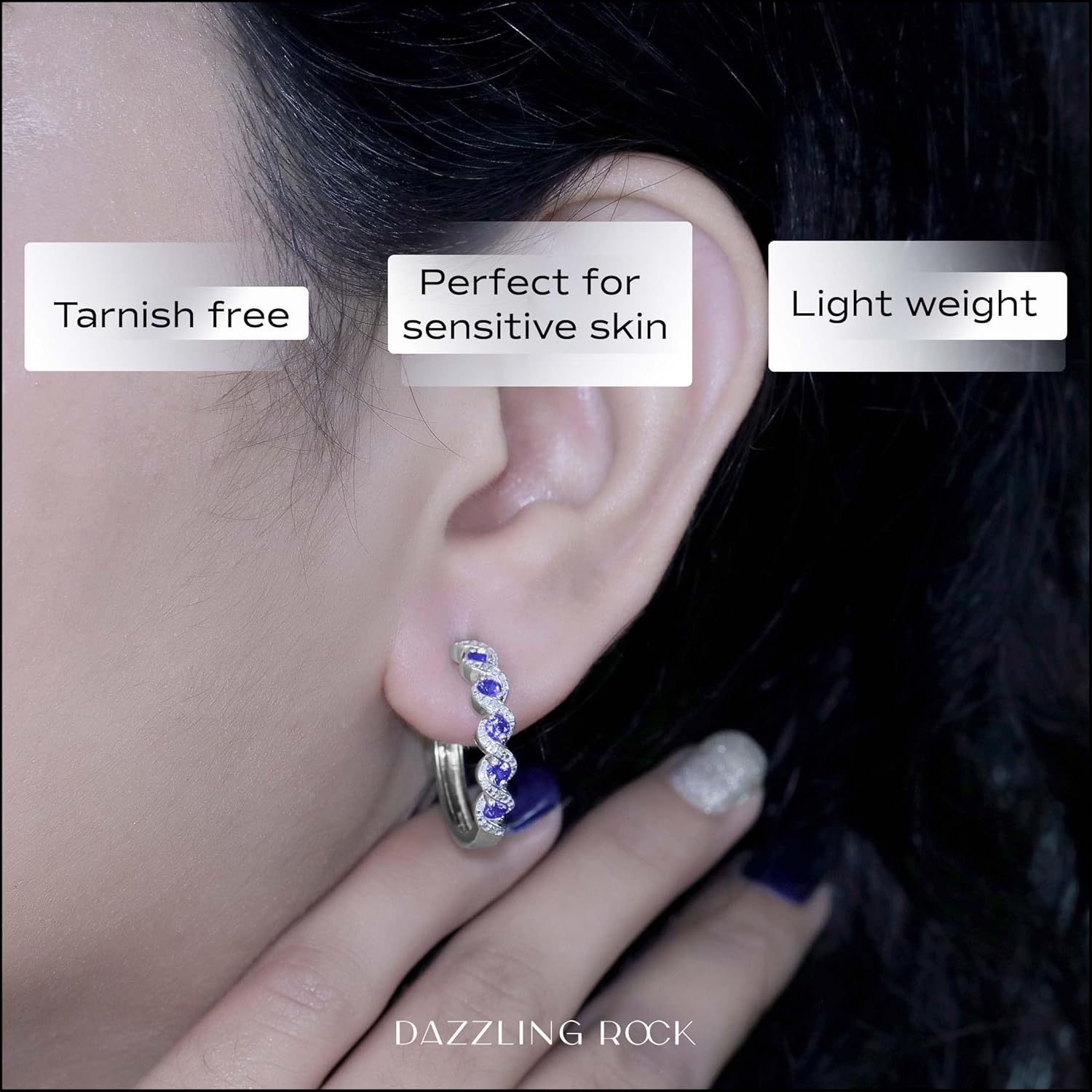 Dazzlingrock Collection Round Gemstone & White Diamond Twisted Waves Hinged Post Hoop Earrings for Her in 925 Sterling Silver
