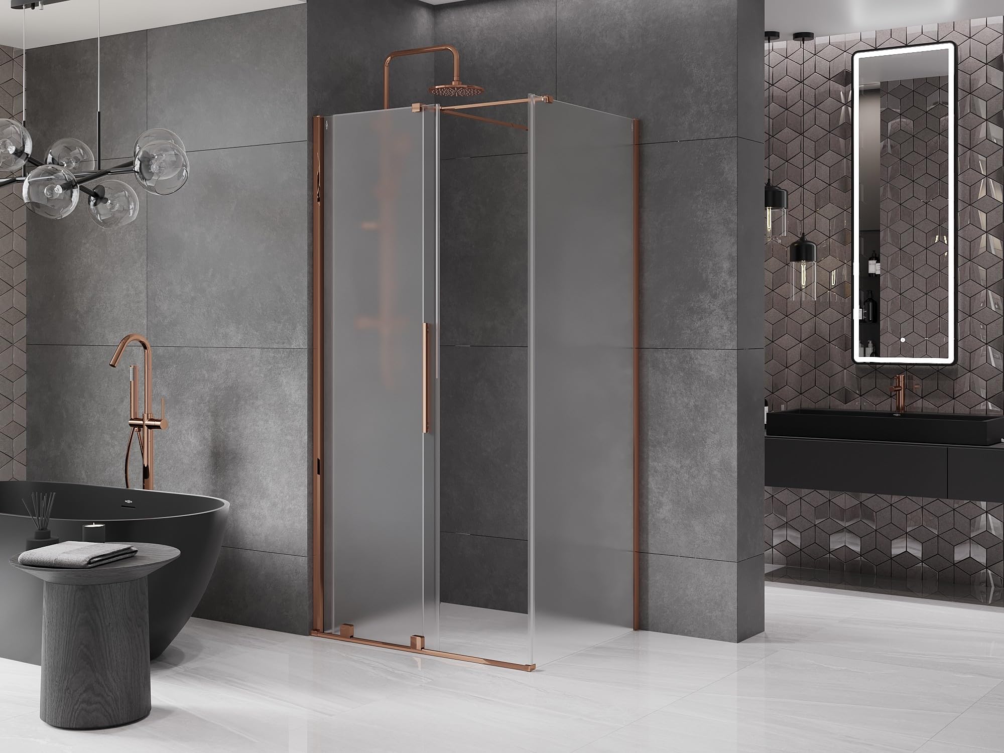 Mexen - Velar Box doccia allungabile 90 x 120 cm, gelo, oro rosa