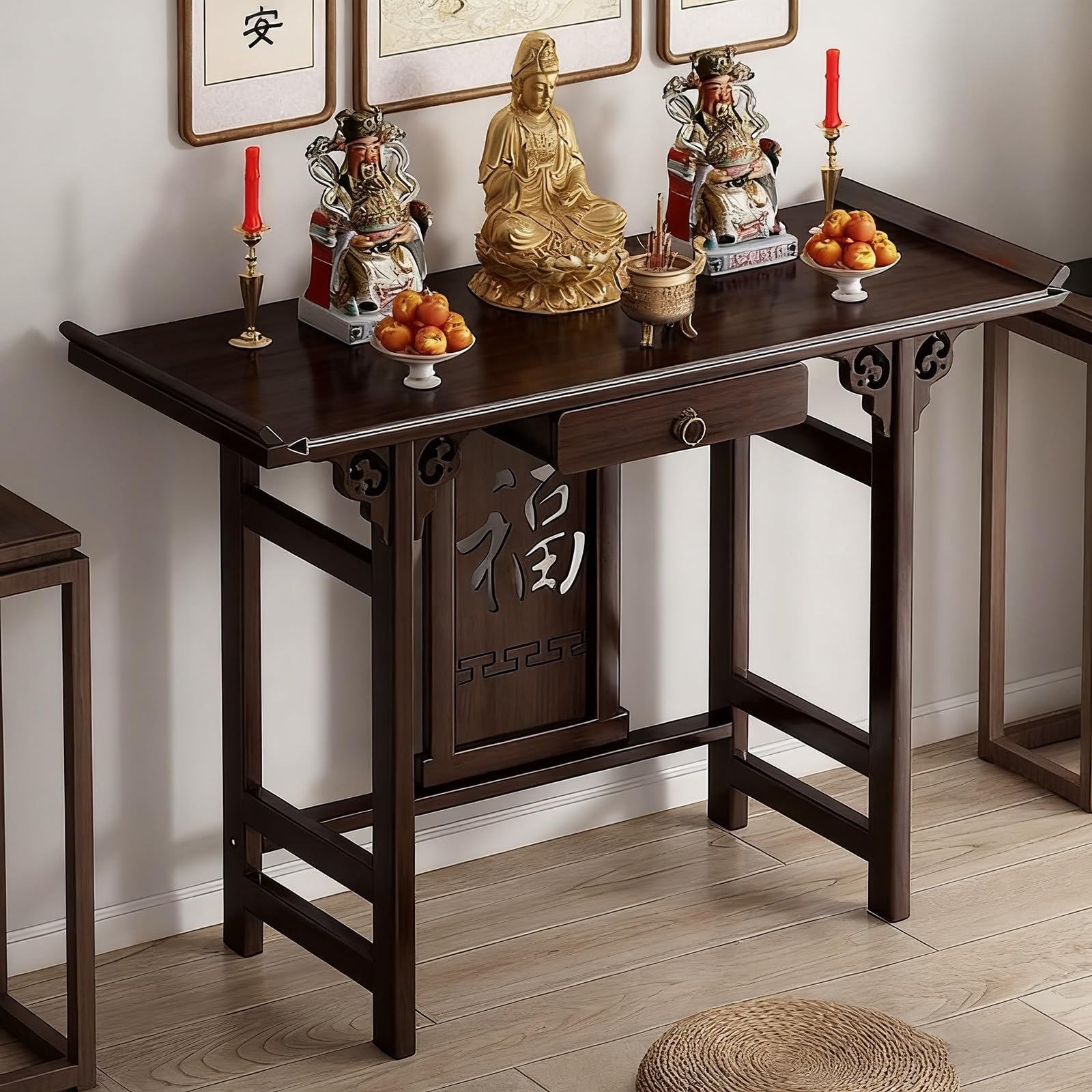 NHPJFDC Chinese Buddhist Altar Table Temple Altar Table Bamboo Buddhist Offering Niche Guanyin God of Wealth Shrine Cabinet Offering Rack for Home Decor(100x30x80cm)
