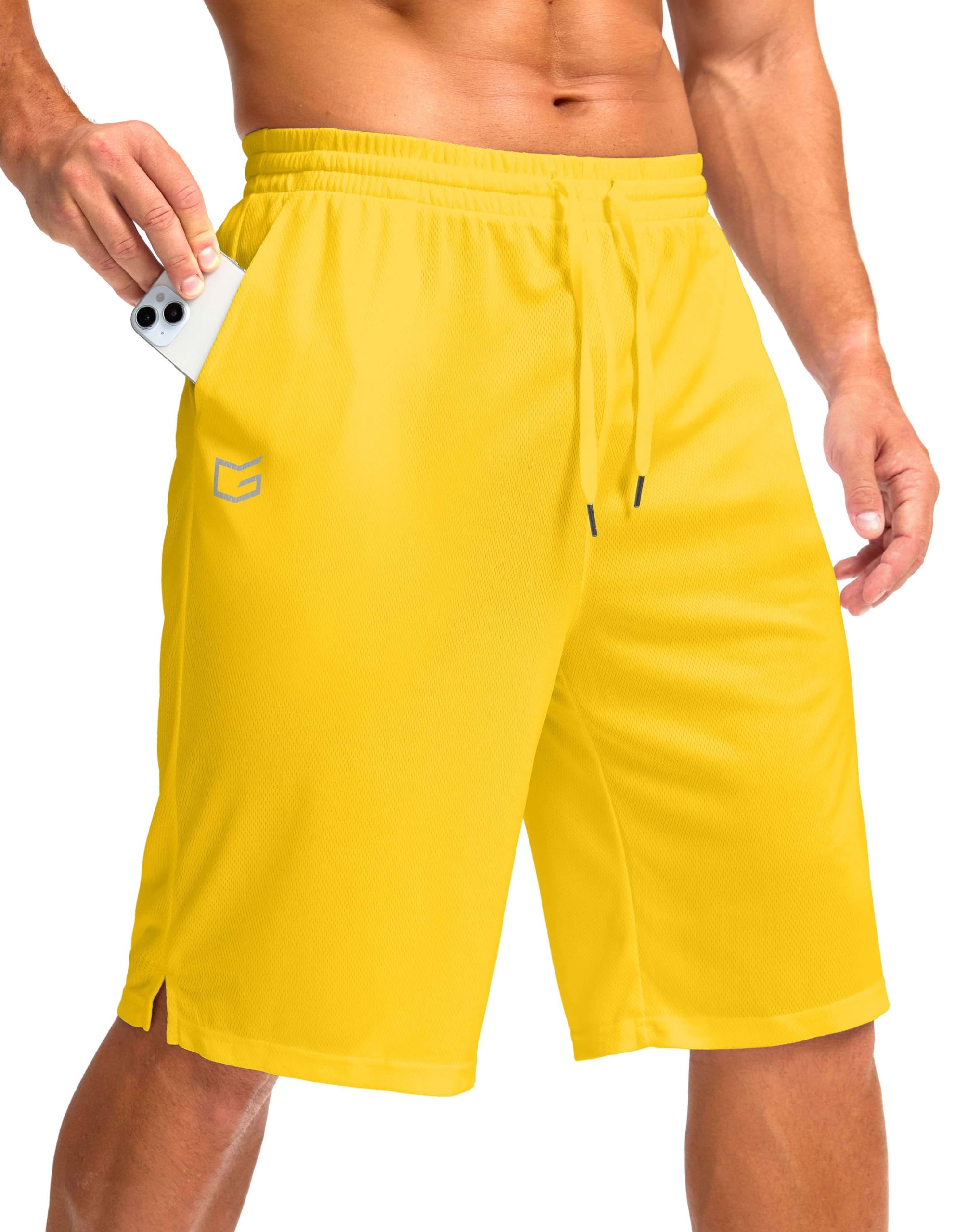 G Gradual Men's Athletic Shorts with Pockets 9" / 11" Long Basketball Shorts Lightweight Quick Dry Gym Workout Shorts for Men 11" Inseam XX-Large Yellow