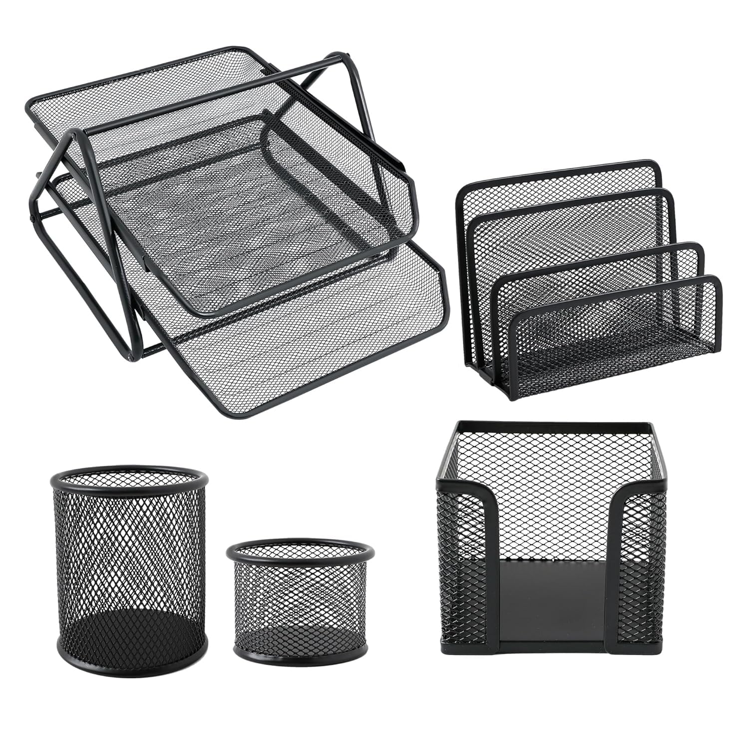 Kuber Industries Zestaw 5 szt., 2-poziomowy metalowy organizer na biurko, stojak na dokumenty, spinacze do papieru i długopisy, stojak na wizytówki, stojak na gazety i czasopisma do biura