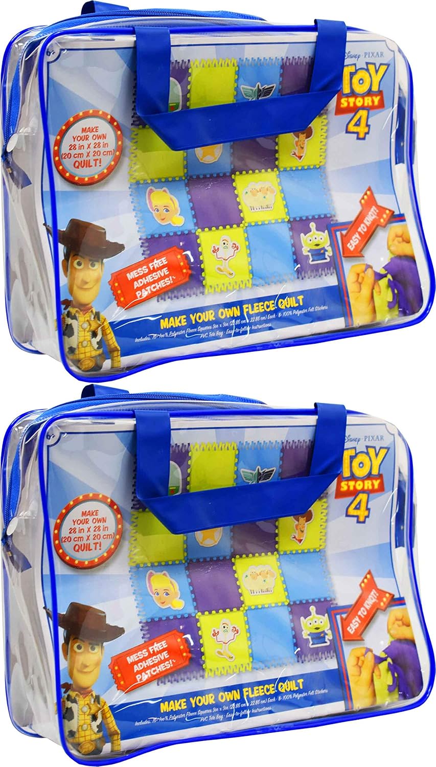 Set of 2 Toy Story 4 DIY Fleece Quilt Kit – Mess Free Adhesive Patches – Measures 28″x28″ – Great for Birthdays and Holiday Gifts! – Easy and Simple Fun!
