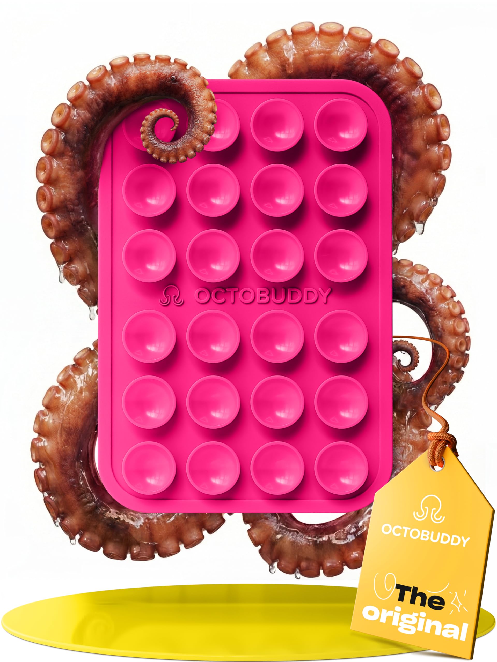 OCTOBUDDY || Silicone Suction Phone Case Adhesive Mount || Compatible with iPhone and Android, Anti-Slip Hands-Free Mobile Accessory Holder for Selfies and Videos (Hot Pink)