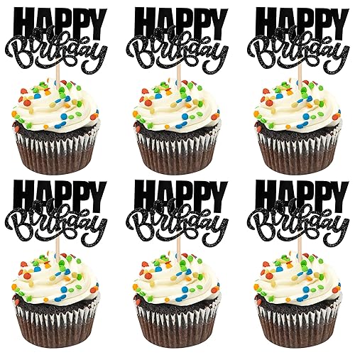 24 piezas de decoración para cupcakes de cumpleaños con purpurina de doble capa para celebrar el tema de baby shower, niños y niñas, cumpleaños,