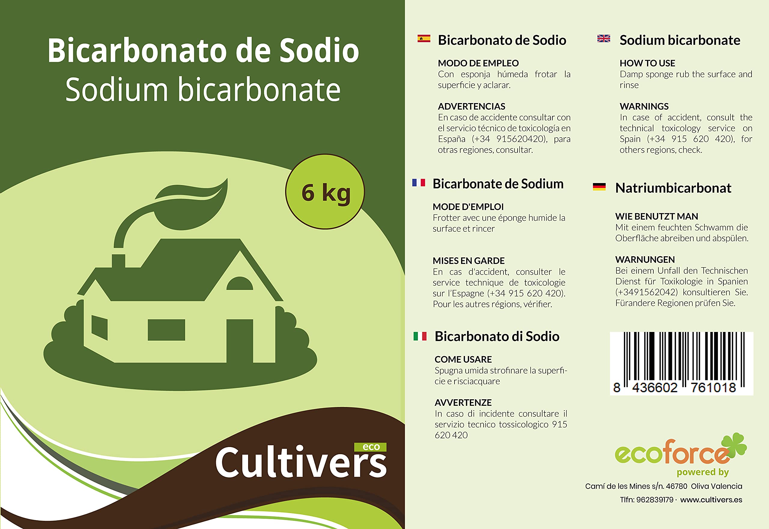 CULTIVERS Bicarbonato de Sodio 6 kg Polvo Multiusos Alta Solubilidad