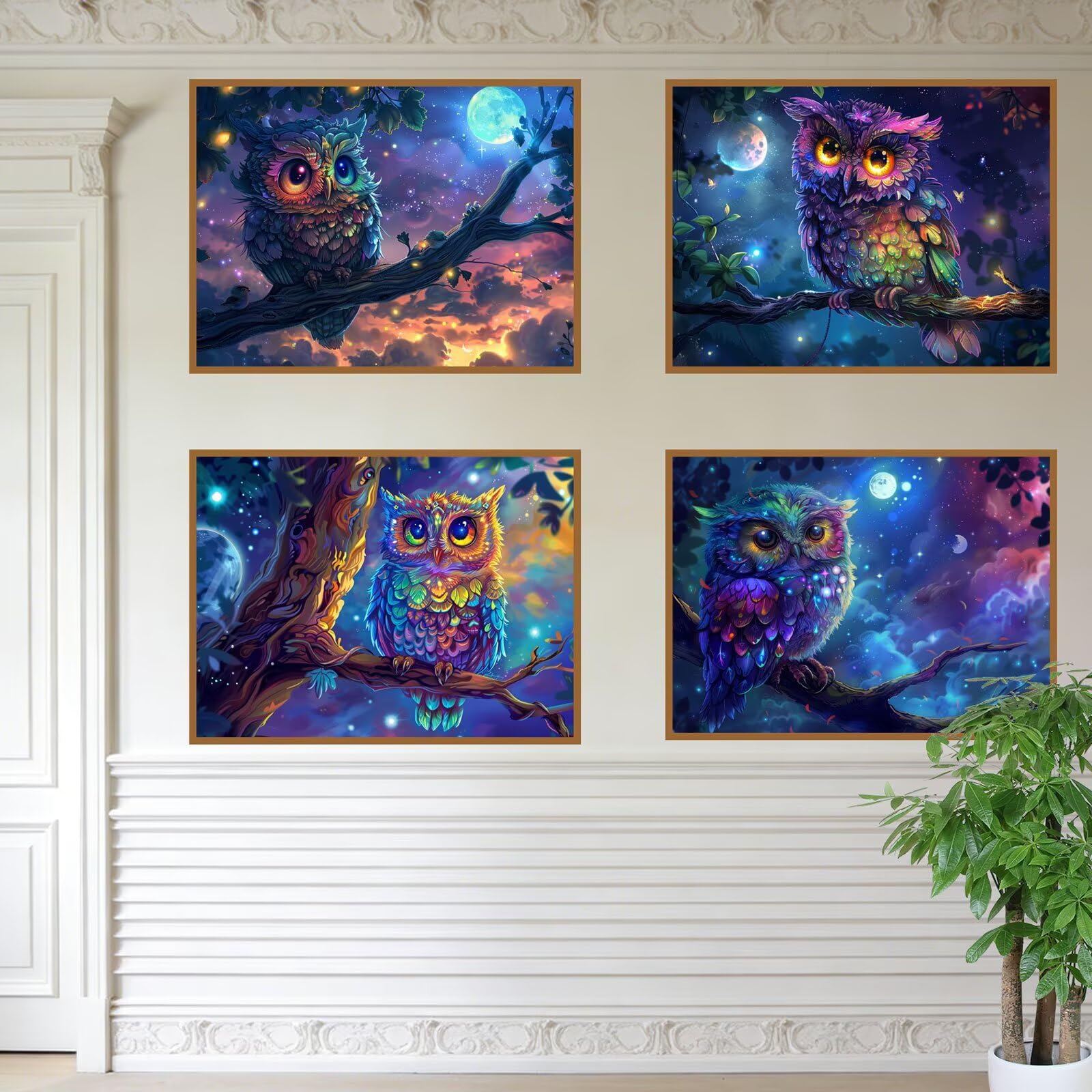 Malowanie diamentami Sowa 70 x 50 cm Kwadratowy obraz diamentowy 4 sztuki 2026 Nowy DIY 5D Zestawy do malowania diamentami z akcesoriami, prezenty świąteczne, dekoracje świąteczne i Nowy Rok i Święty