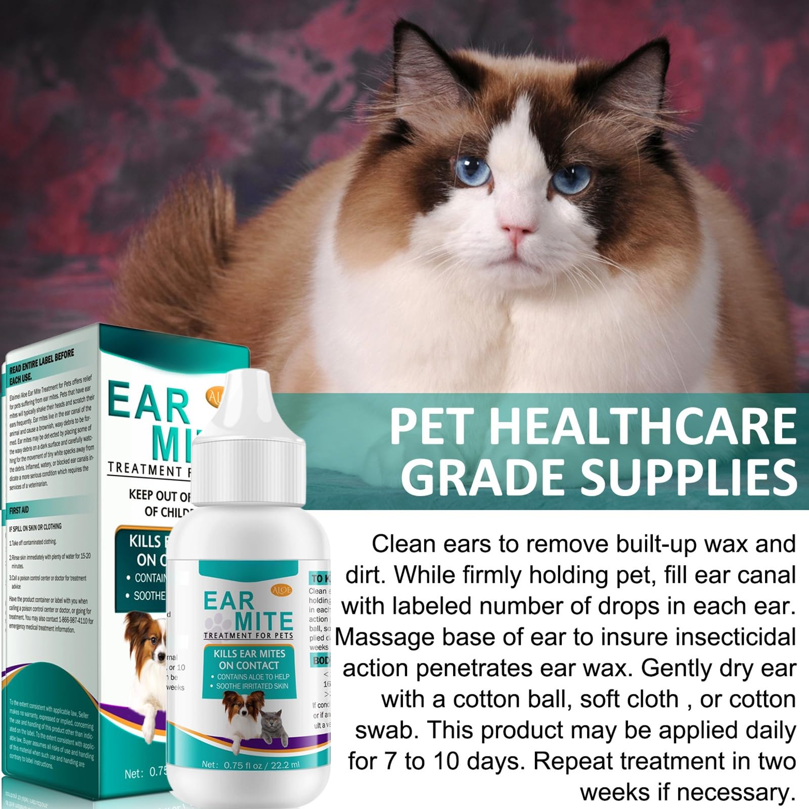 Gotas Limpiadoras para Oídos para Perros y Gatos, Solución de Cuidado para Orejas Suave y Eficaz, Elimina Suavemente la Cera la Suciedad y los Malos Olores