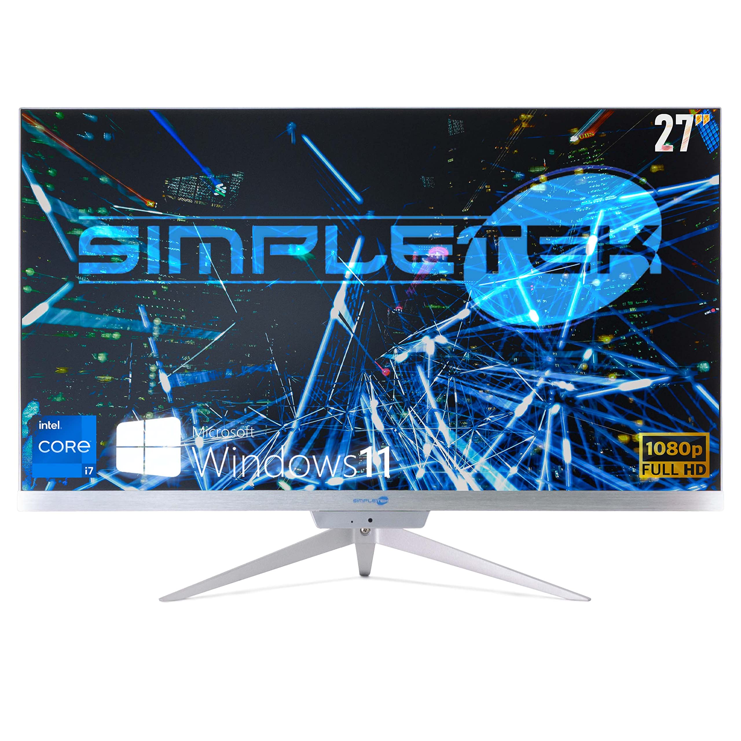 SIMPLETEK PC All in One RGB Core i7 Windows 11 Pro 27" Full HD RAM 16 GB SSD 240GB + 2 TB | Webcam Integrata, WiFi5, Bluetooth | Computer Fisso Desktop