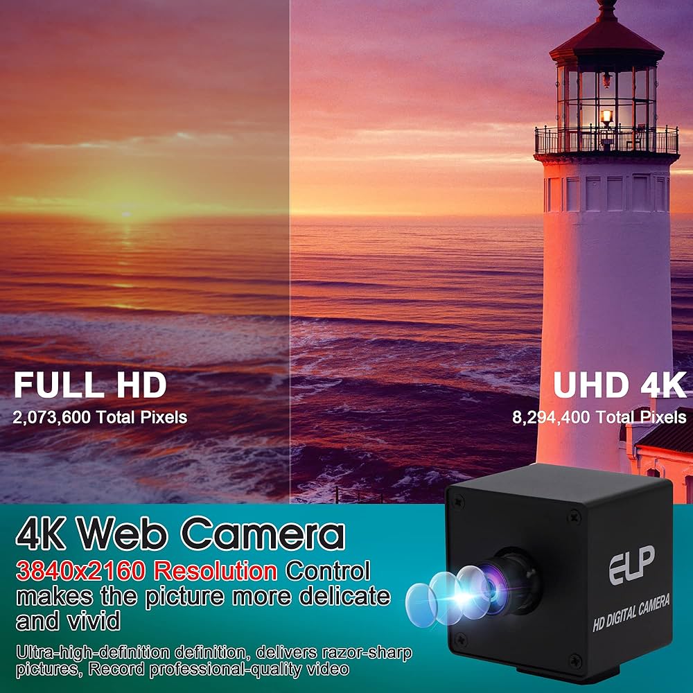 ELP Webカメラ 4K ウェブカメラUSBサポート3840x2160@30fpsウルトラHD Sony IMX317センサーWebカメラ プラグアンドプレイUVC USBカメラWindows/Mac/Linux/Raspberry pi対応ミニUSBカメラ 100度無歪みのレンズを備えた