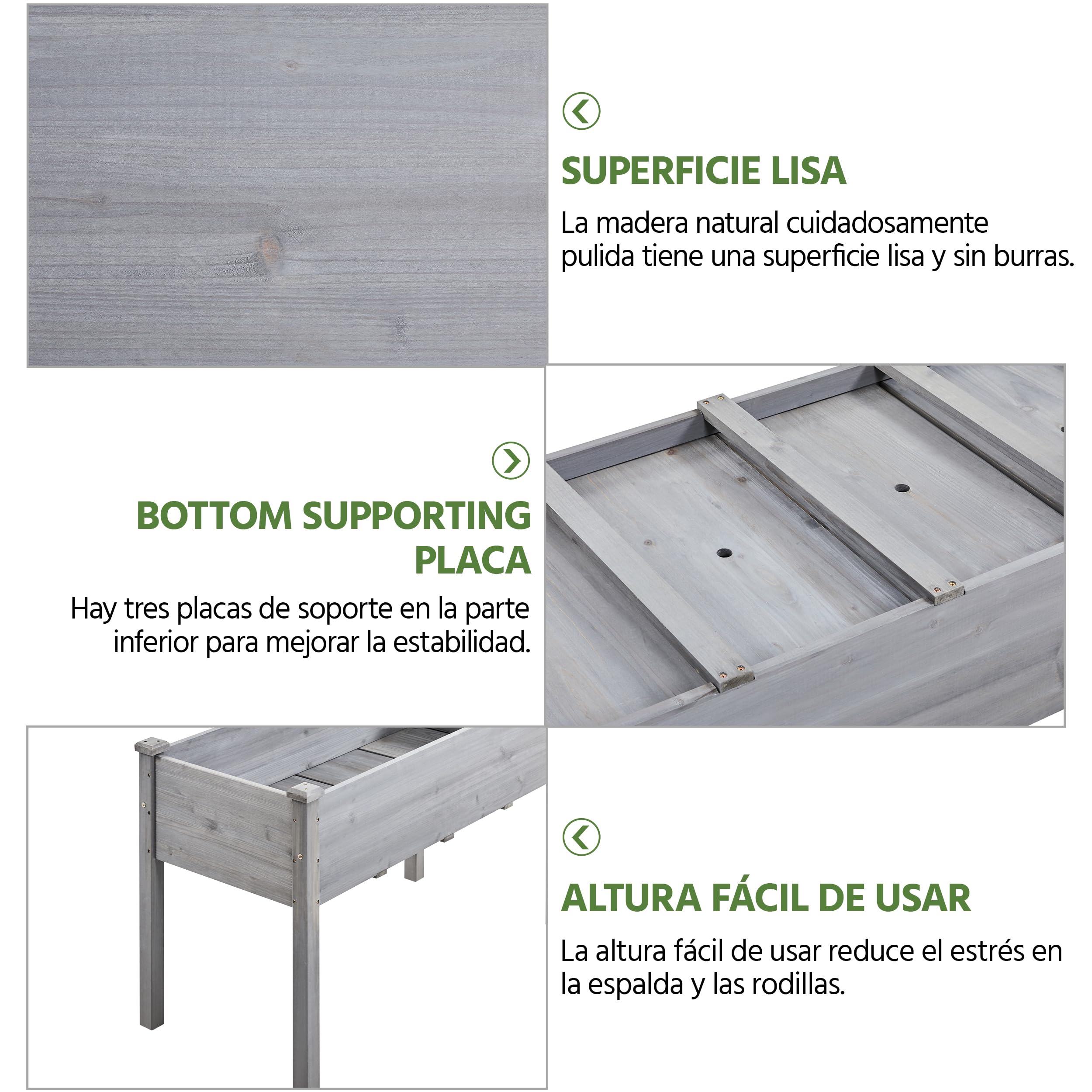 Yaheetech Jardinera Elevado de Madera Huerto Urbano Terraza Mesa de Cultivo para Cultivo Flores Verduras Hierbas 120.5x59x76.5 cm Gris