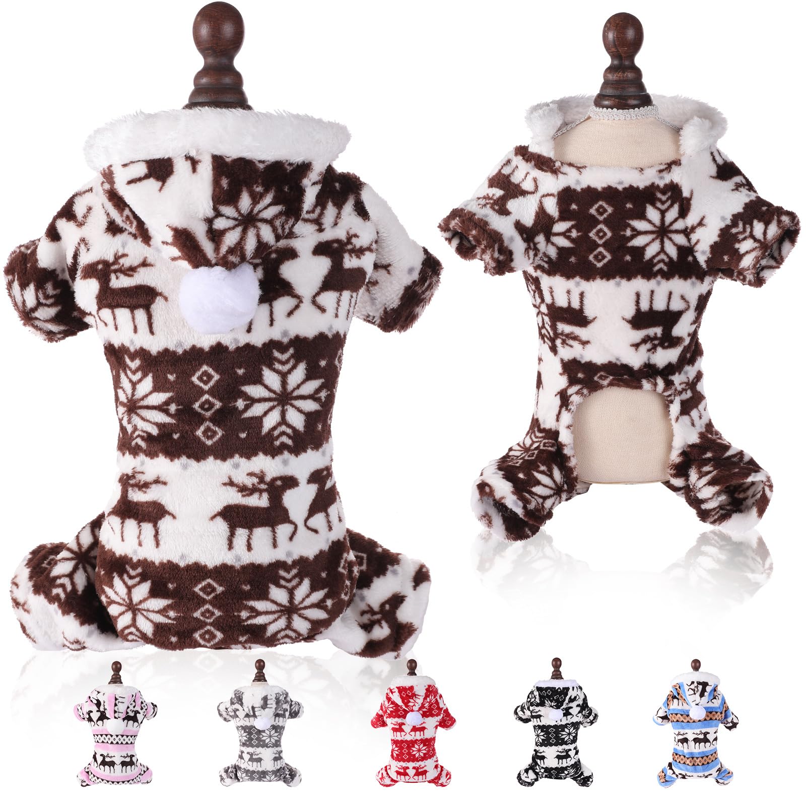 Sisa Chaska Dog Christmas Sweater Clothes, Puppy Winter Warm Soft Pajamas, Flannel Onesie PJS for Small Dogs, Pet Holiday Parties Fleece Pullover