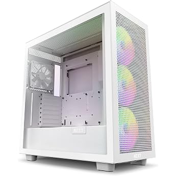 NZXT H7 Flow RGB - CM-H71FW-R1 - ATX Mid-Tower Gaming PC Case - USB-C Port - Mesh Front & Tempered Glass Side Panel - 3 x F-Series 140 mm Core RGB Fans Included - Water Cooling Ready - White